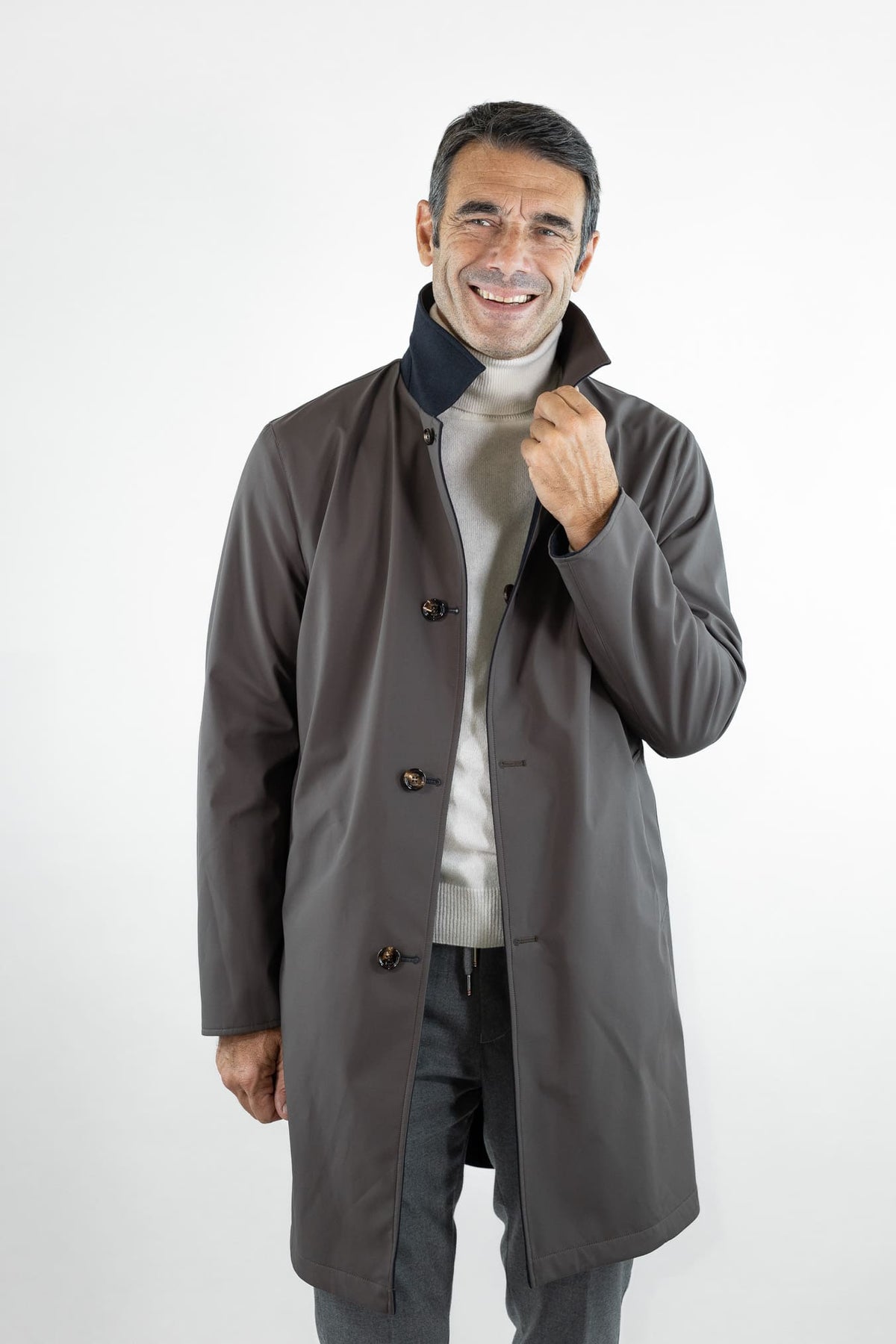 KIRED Cappotto Reversibile Lana Nylon Blu Marrone
