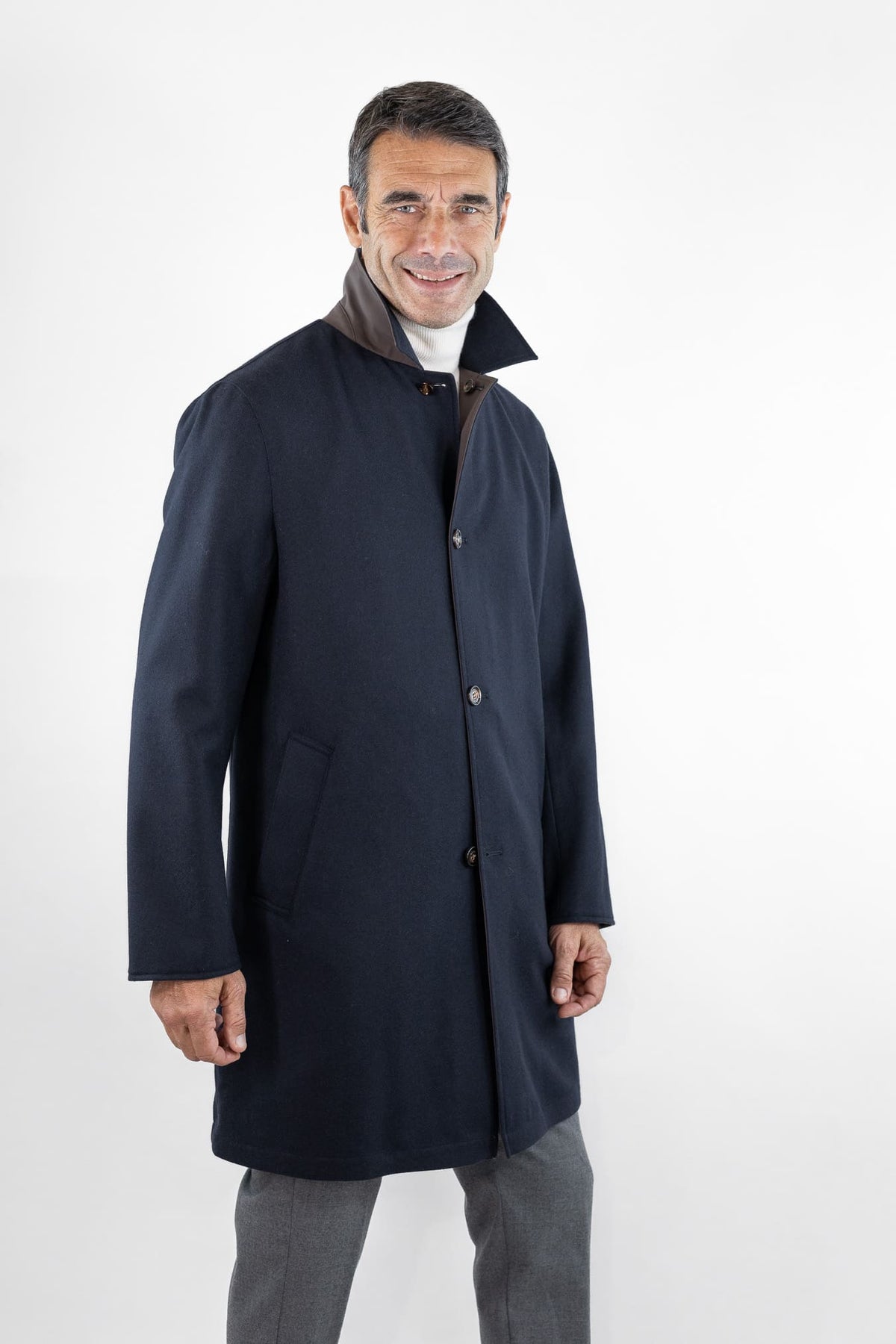 KIRED Cappotto Reversibile Lana Nylon Blu Marrone