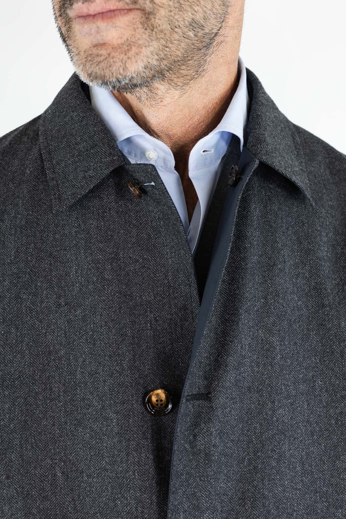 KIRED Cappotto Reversibile Lana Cashmere Spigato Grigio Scuro Nylon Blu