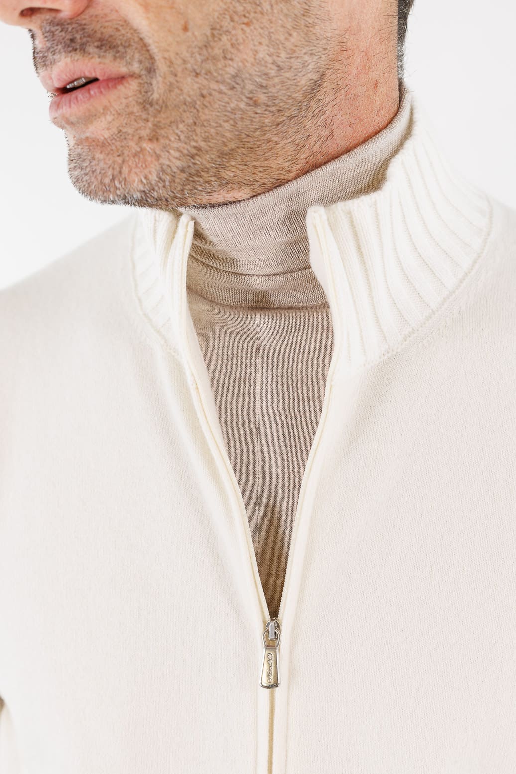 MANDELLI Maglia Full Zip Cashmere Bianco Panna