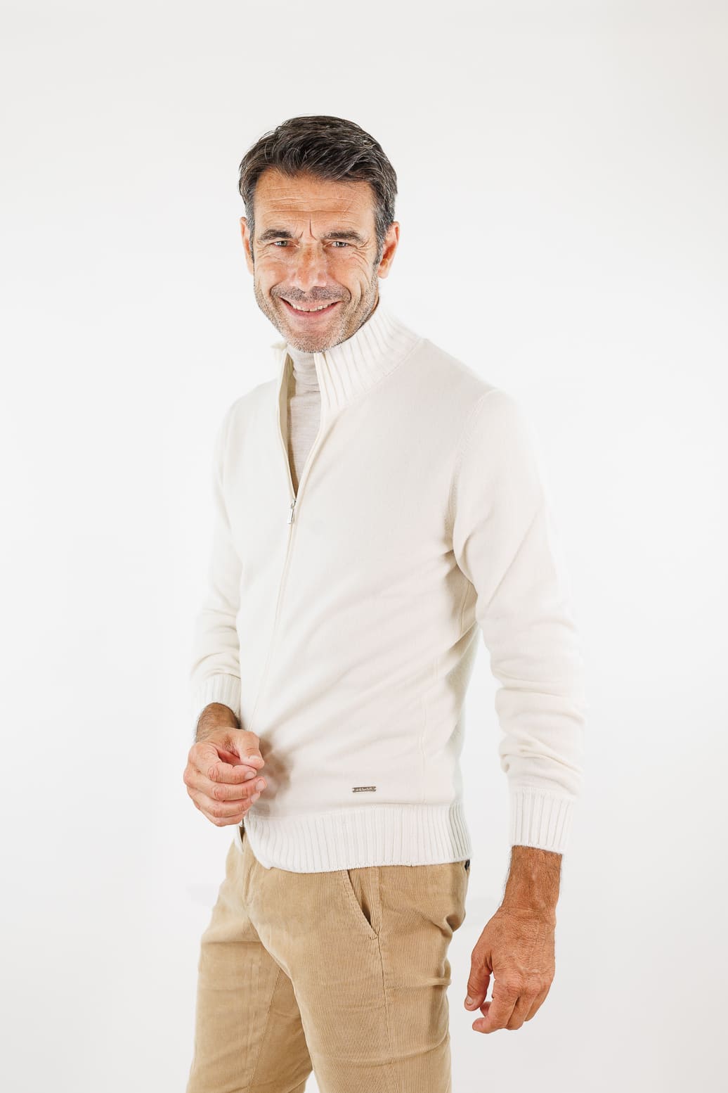 MANDELLI Maglia Full Zip Cashmere Bianco Panna