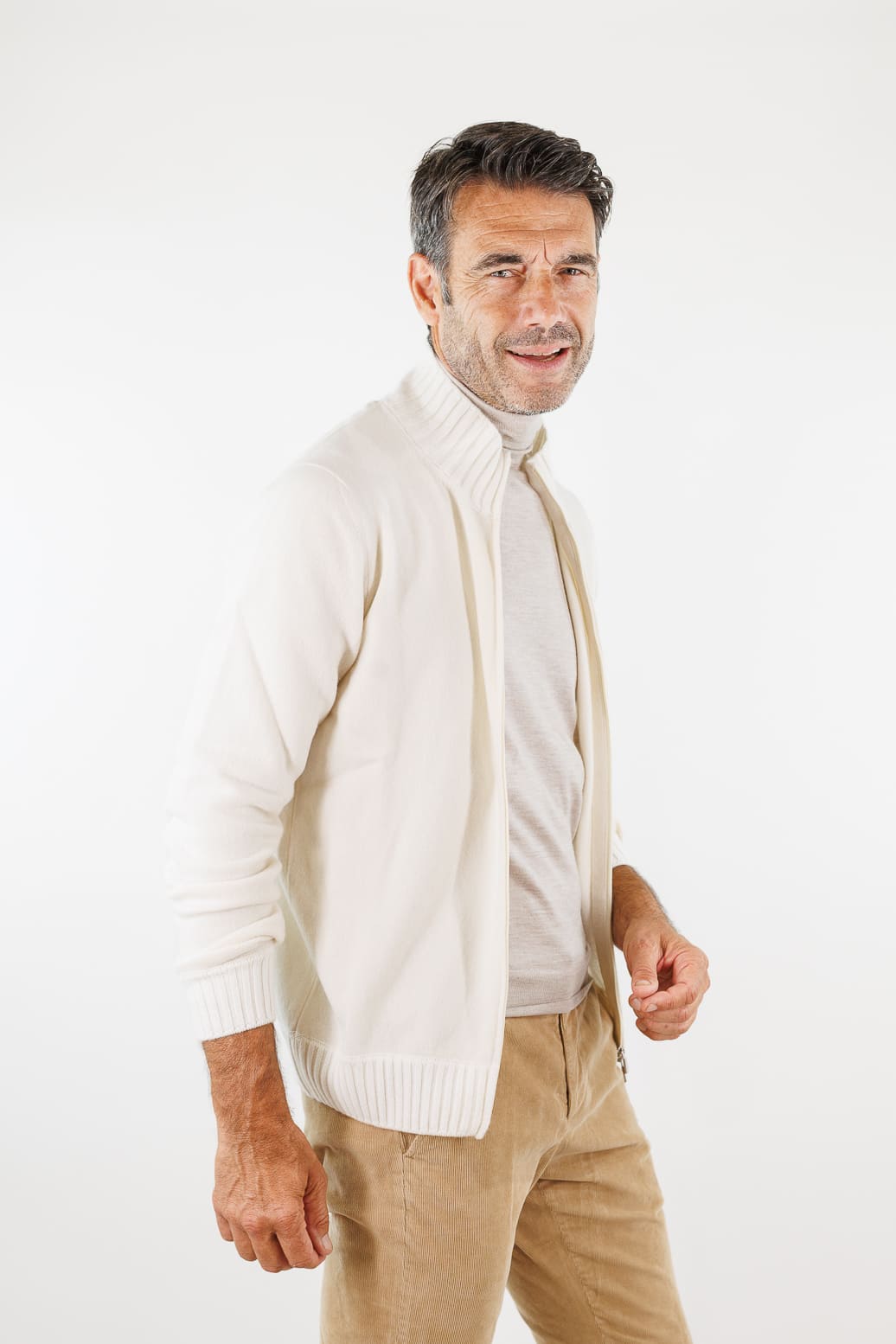 MANDELLI Maglia Full Zip Cashmere Bianco Panna