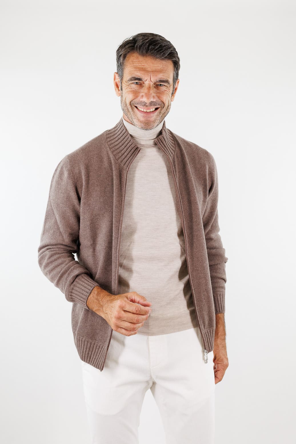 MANDELLI Maglia Full Zip Cashmere Tortora