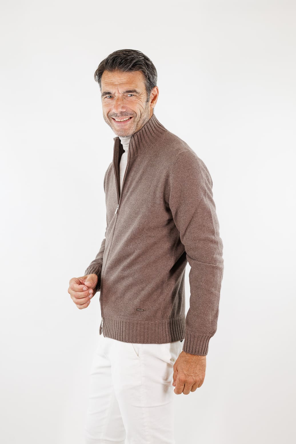 MANDELLI Maglia Full Zip Cashmere Tortora