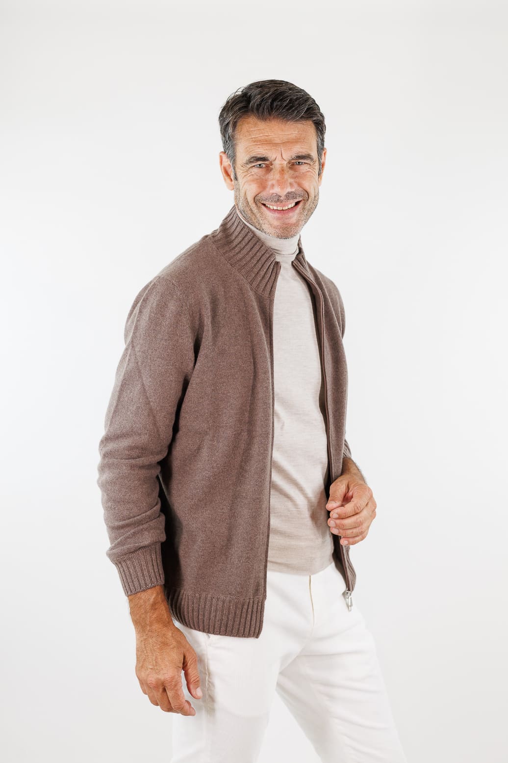 MANDELLI Maglia Full Zip Cashmere Tortora