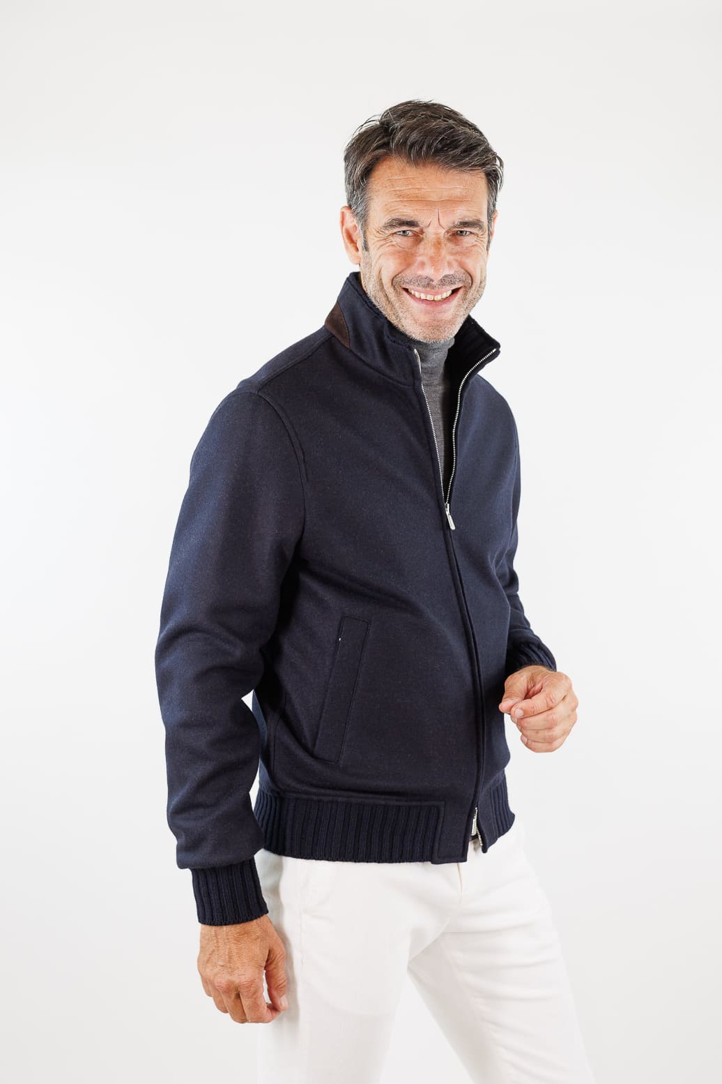 MANDELLI Giubbino Loro Piana Jersey Cashmere Blu