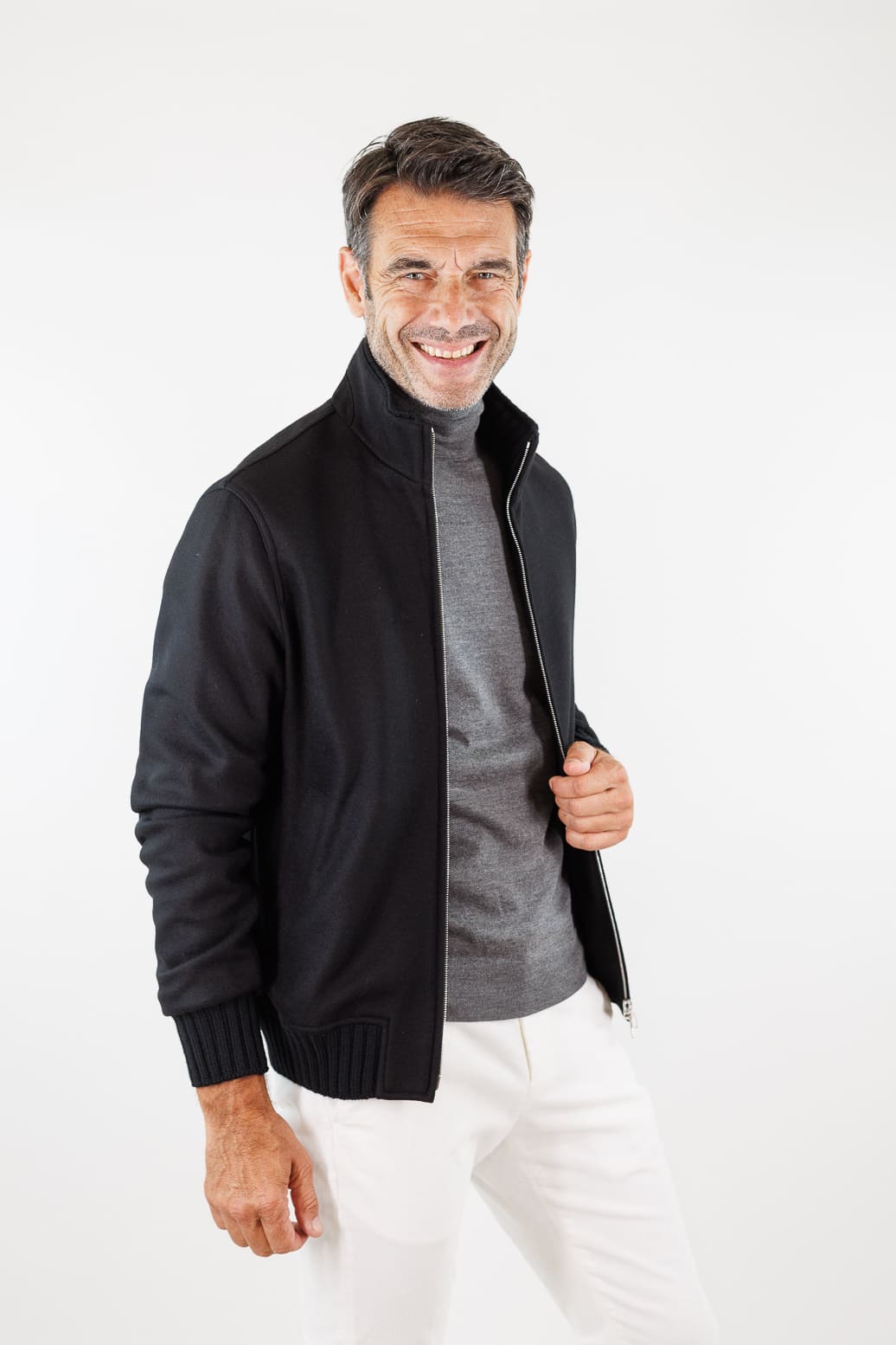 MANDELLI Giubbino Loro Piana Jersey Cashmere Nero