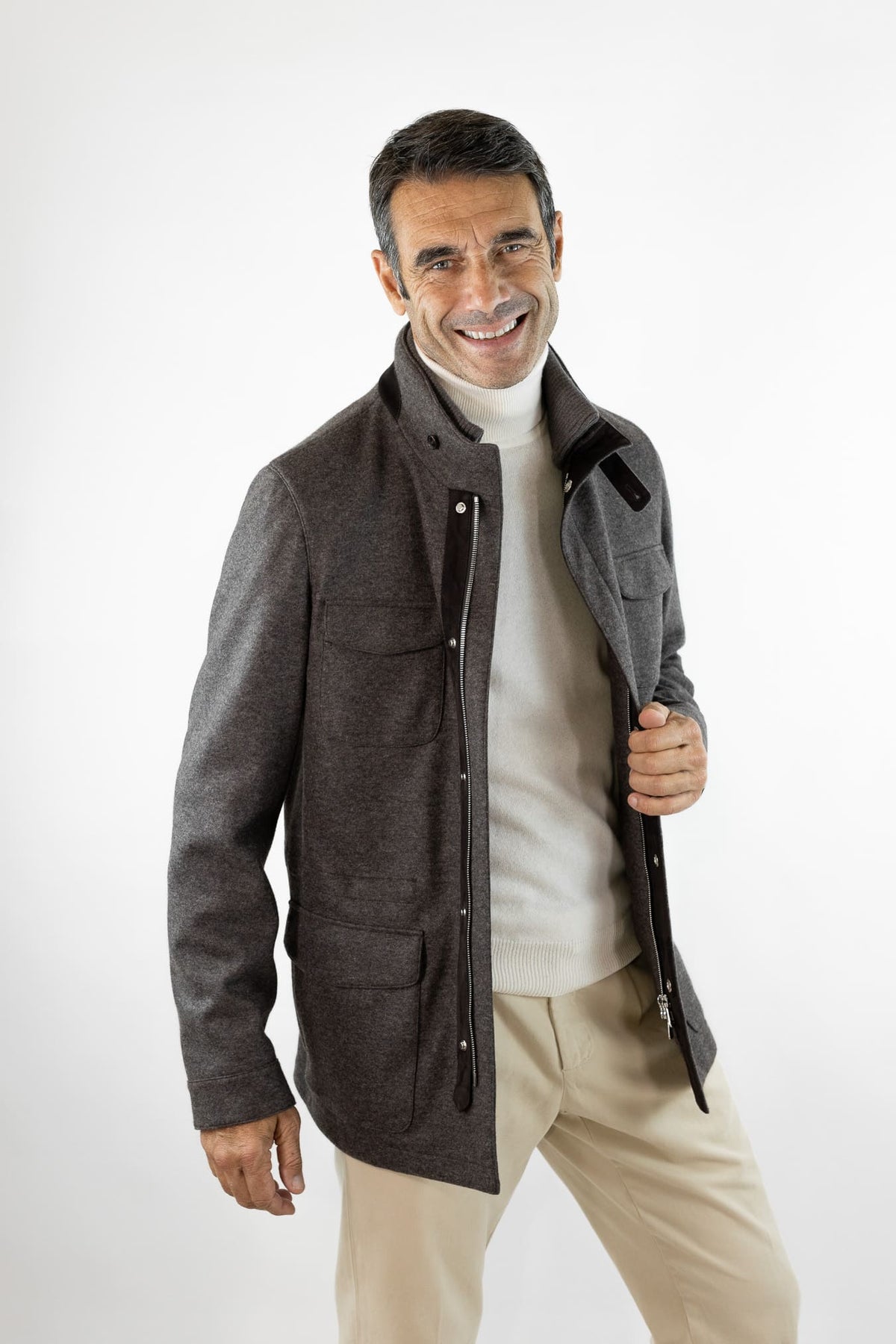 MANDELLI Field Jacket Jersey Cashmere Double Tortora