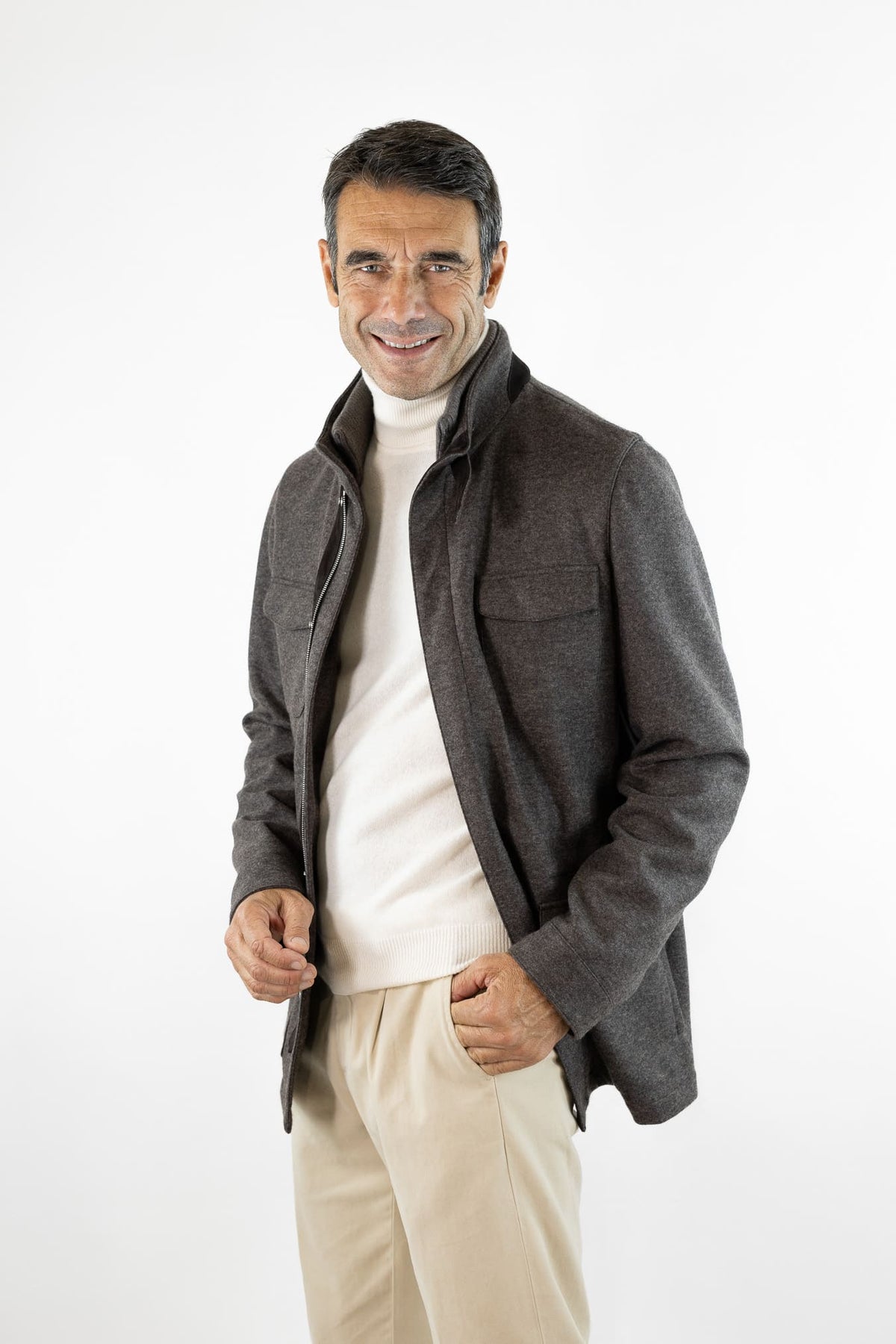 MANDELLI Field Jacket Jersey Cashmere Double Tortora