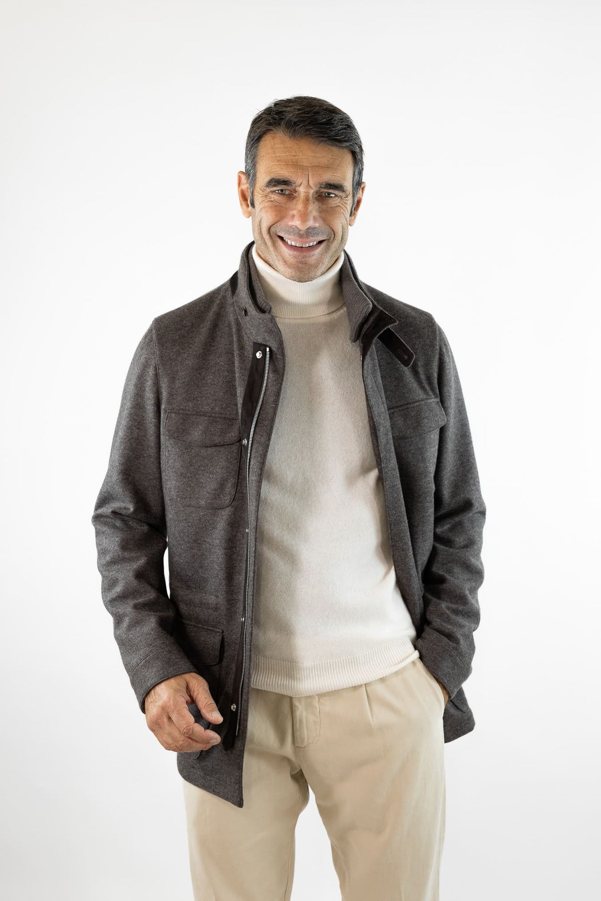 MANDELLI Field Jacket Jersey Cashmere Double Tortora