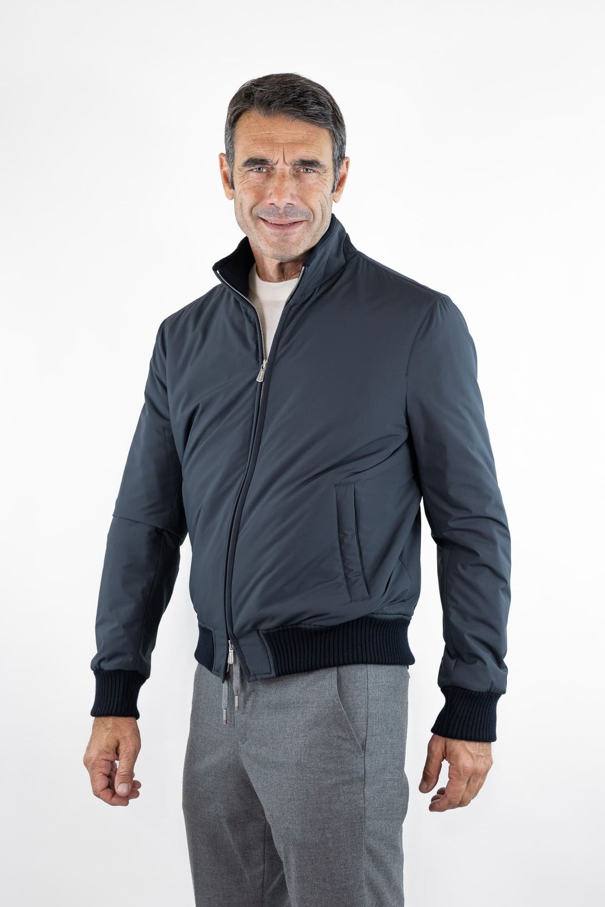 MANDELLI Giubbino Airstop Cashmere Tessuto Loro Piana Blu