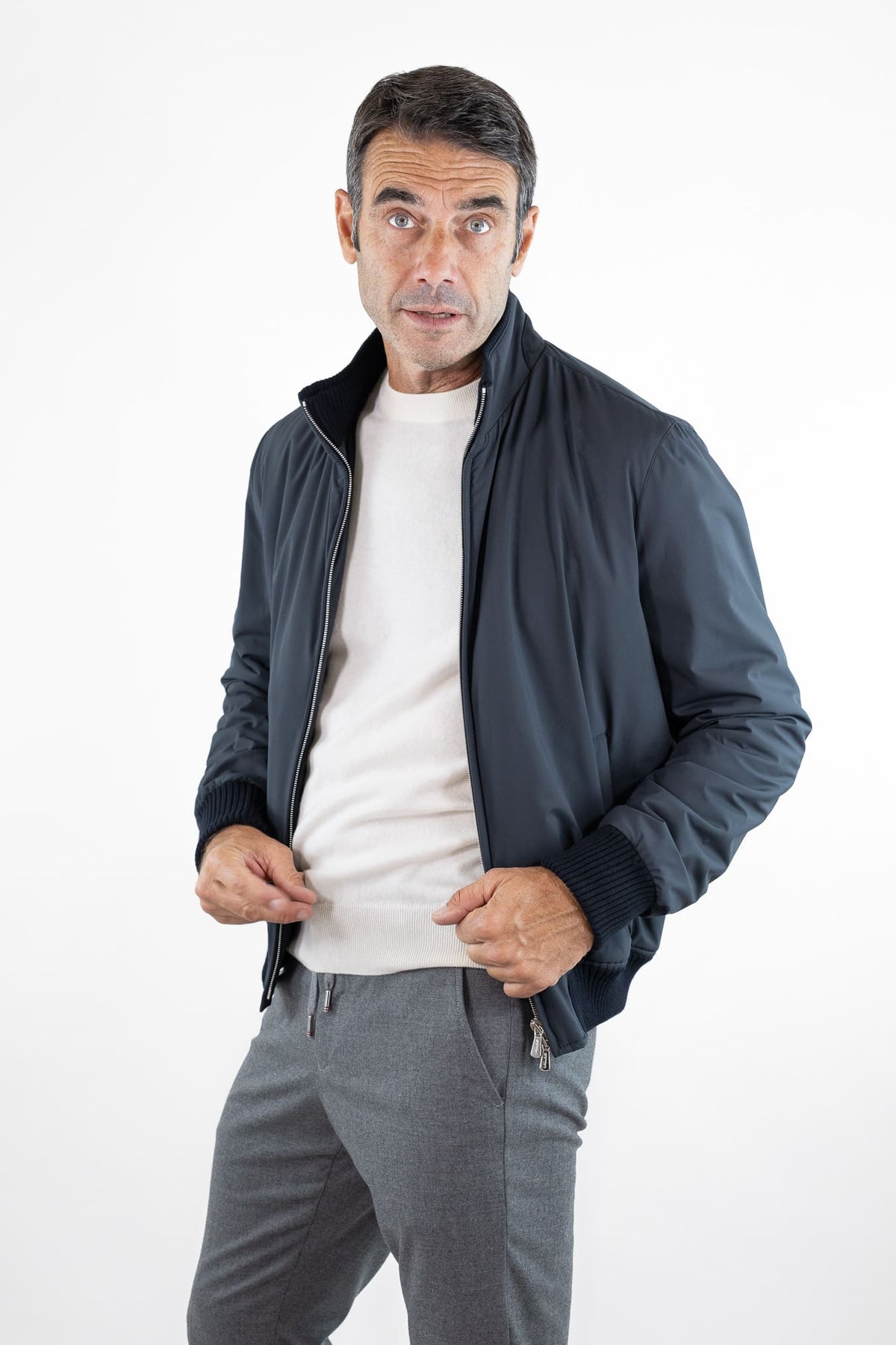 MANDELLI Giubbino Airstop Cashmere Tessuto Loro Piana Blu
