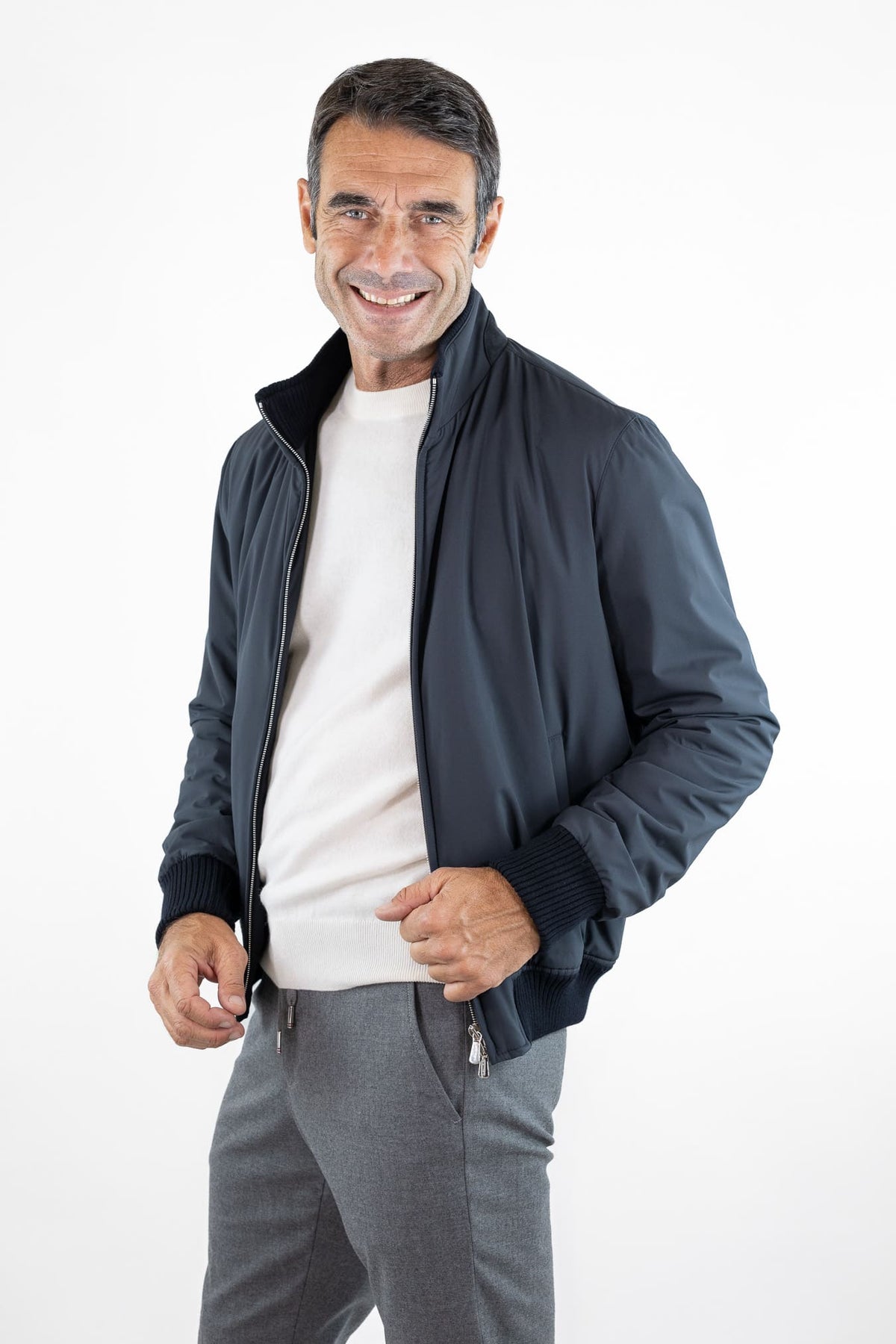 MANDELLI Giubbino Airstop Cashmere Tessuto Loro Piana Blu