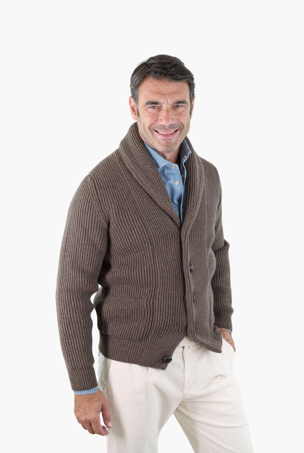 MC GEORGE OF SCOTLAND Cardigan Sciallato Lana Cashmere Cioccolato