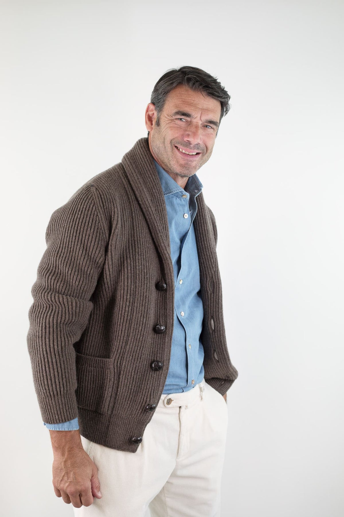 MC GEORGE OF SCOTLAND Cardigan Sciallato Lana Cashmere Cioccolato