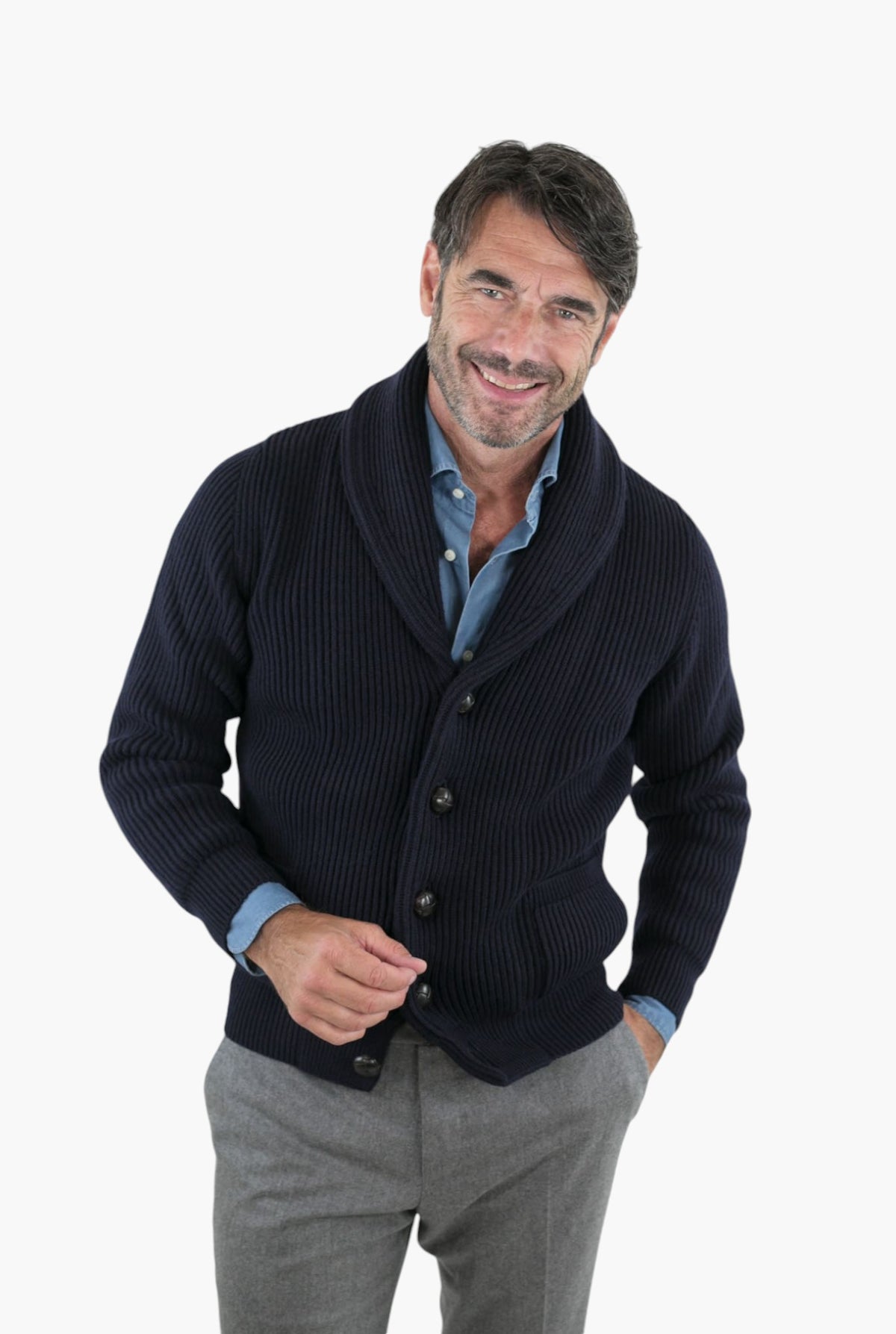 MC GEORGE OF SCOTLAND Cardigan Sciallato Lana Cashmere Blu Navy