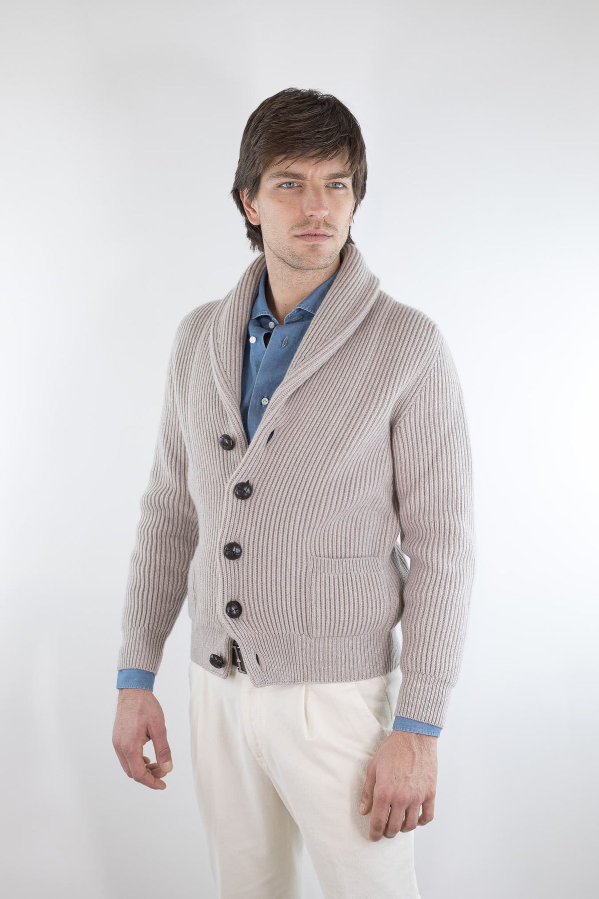 MC GEORGE OF SCOTLAND Cardigan Sciallato Lana Cashmere Beige