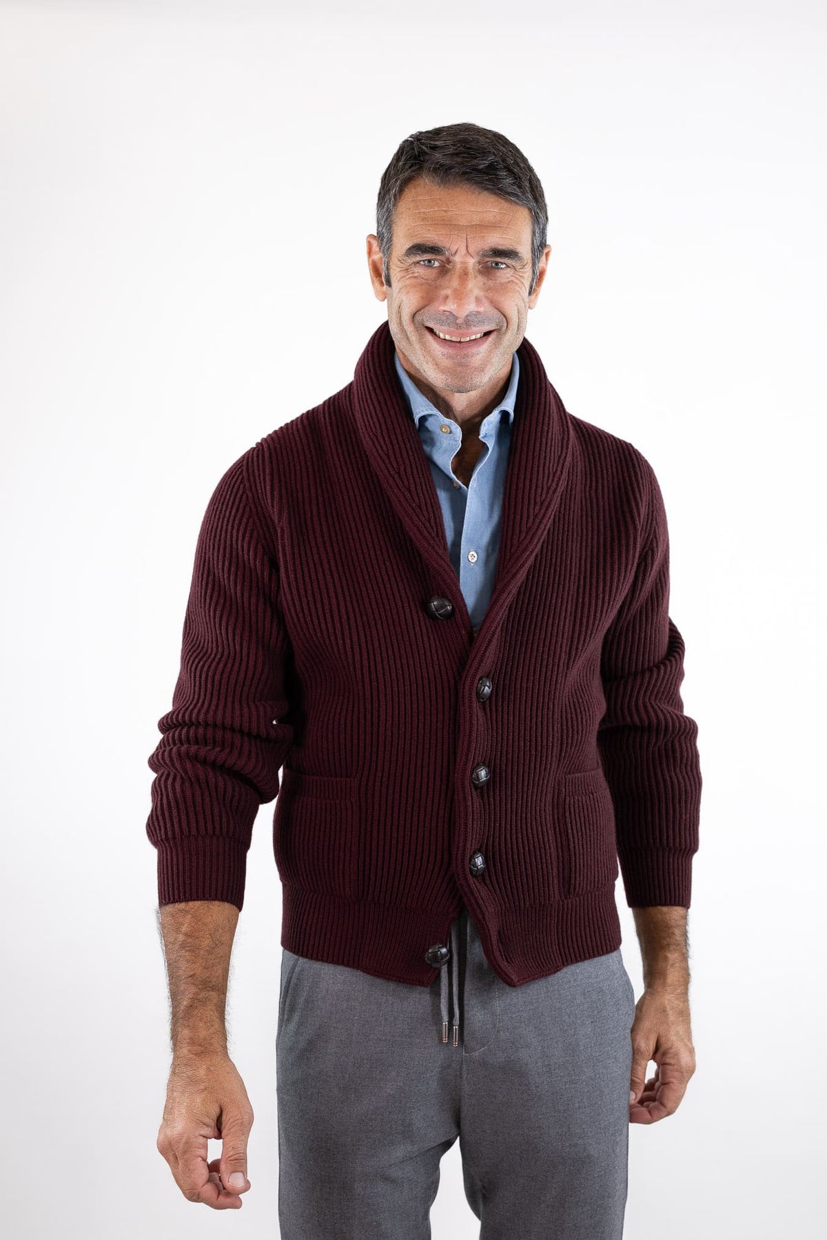 MC GEORGE OF SCOTLAND Cardigan Sciallato Lana Cashmere Burgundy