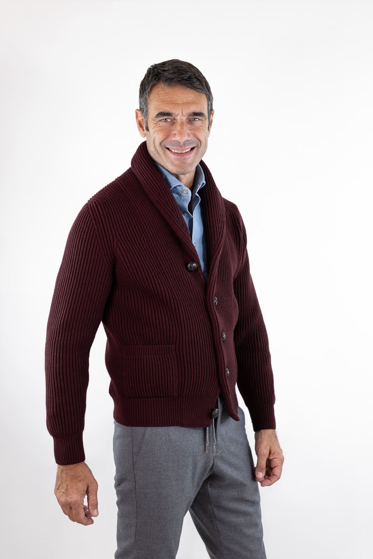 MC GEORGE OF SCOTLAND Cardigan Sciallato Lana Cashmere Burgundy