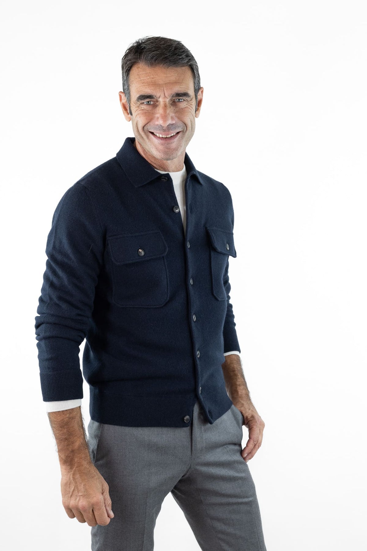 OTTAVIANI Overshirt Cashmere Interlock Blu Scuro