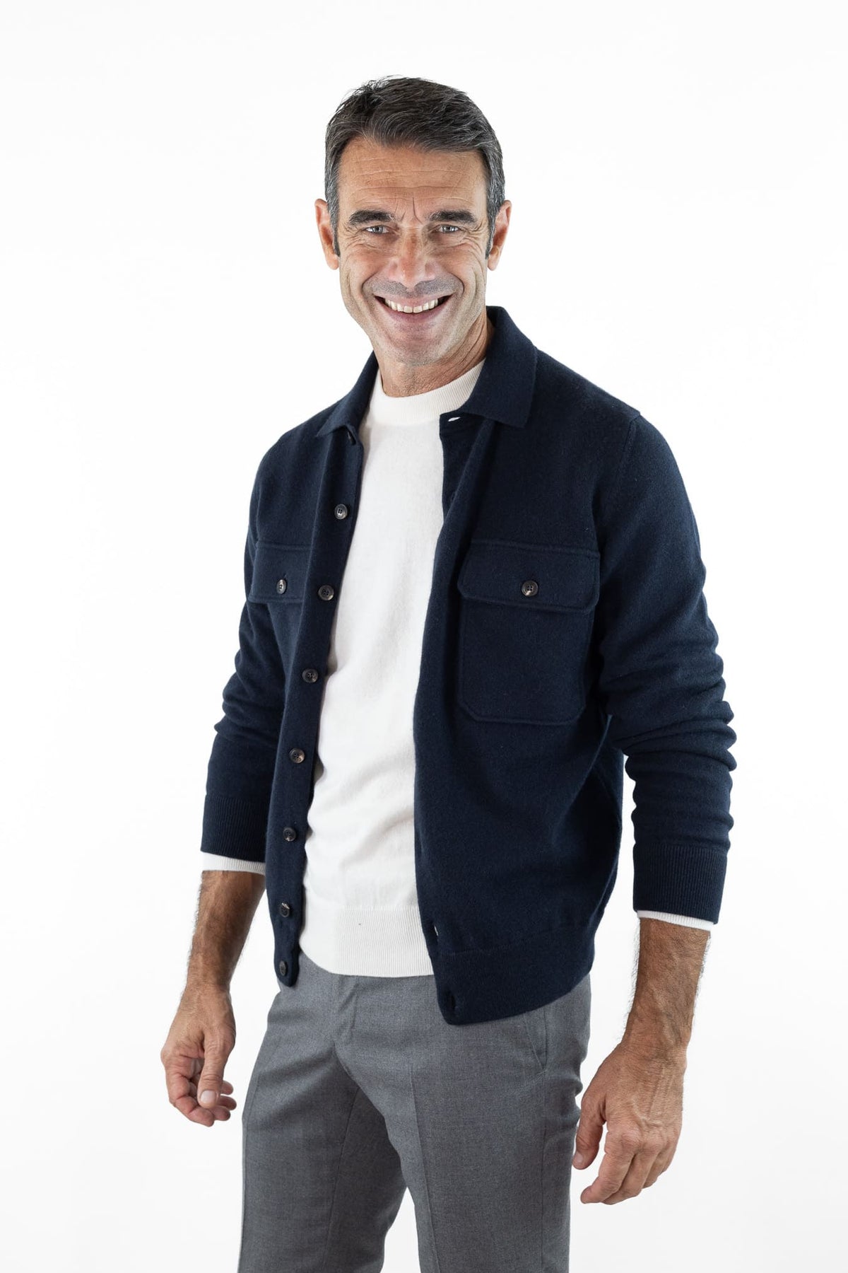 OTTAVIANI Overshirt Cashmere Interlock Blu Scuro