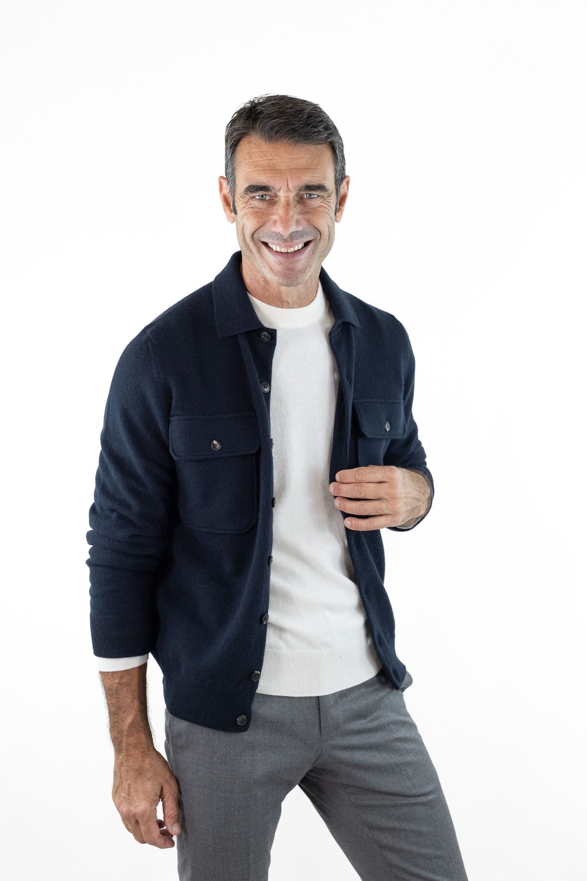 OTTAVIANI Overshirt Cashmere Interlock Blu Scuro