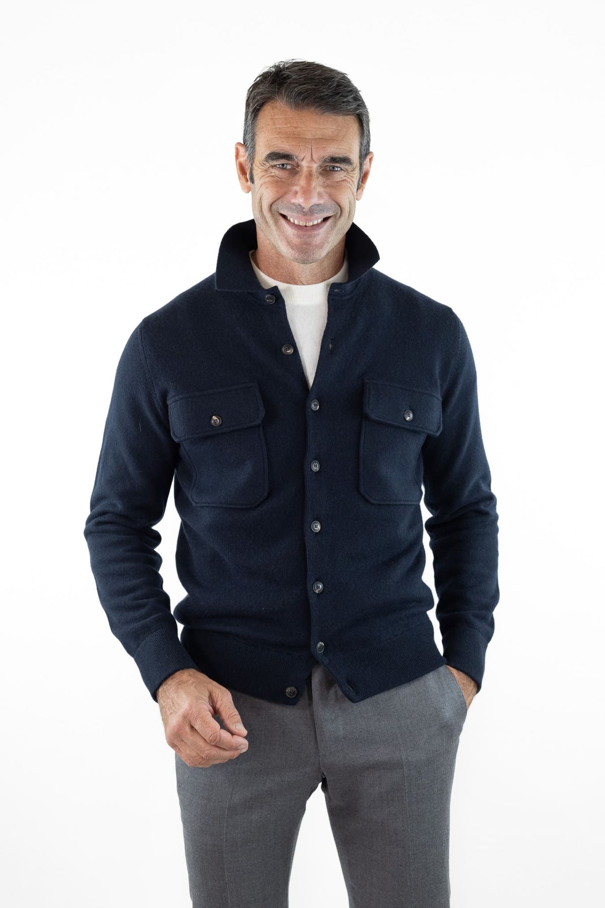 OTTAVIANI Overshirt Cashmere Interlock Blu Scuro