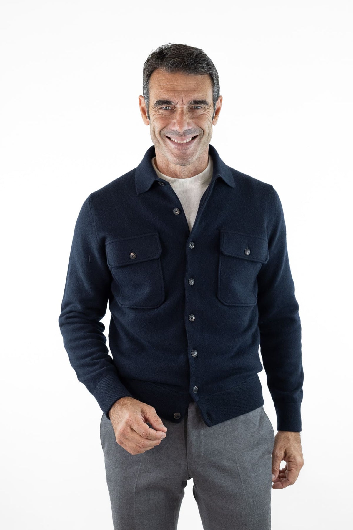 OTTAVIANI Overshirt Cashmere Interlock Blu Scuro