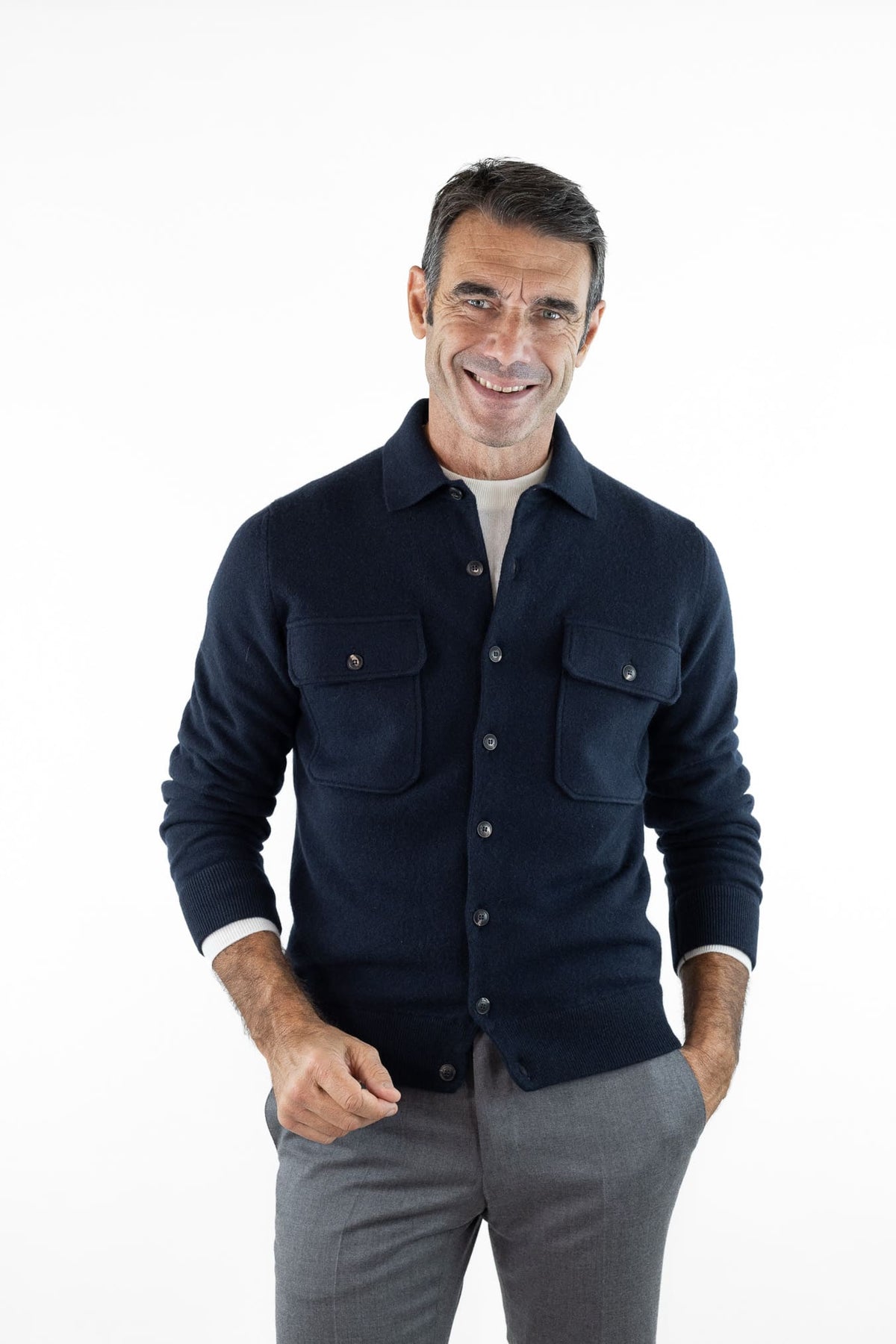 OTTAVIANI Overshirt Cashmere Interlock Blu Scuro