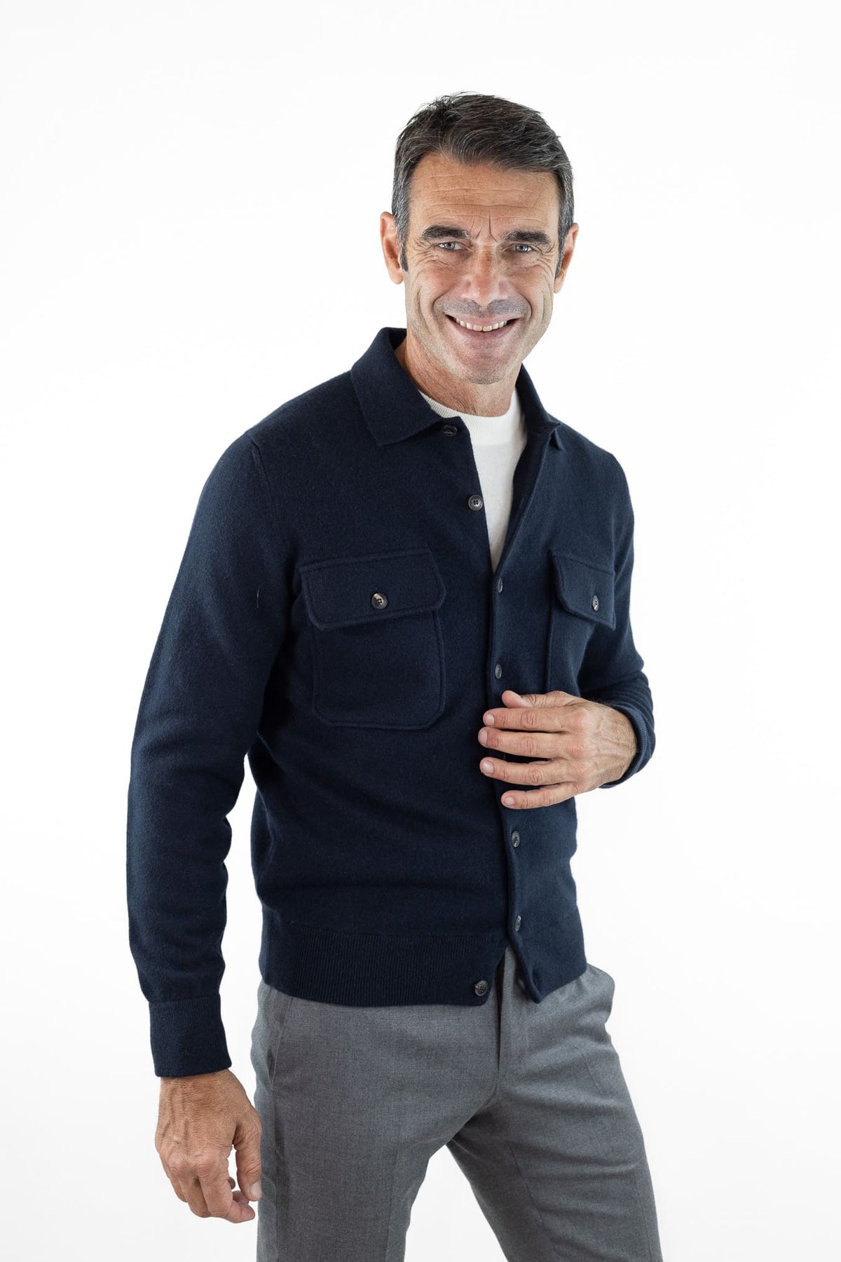 OTTAVIANI Overshirt Cashmere Interlock Blu Scuro