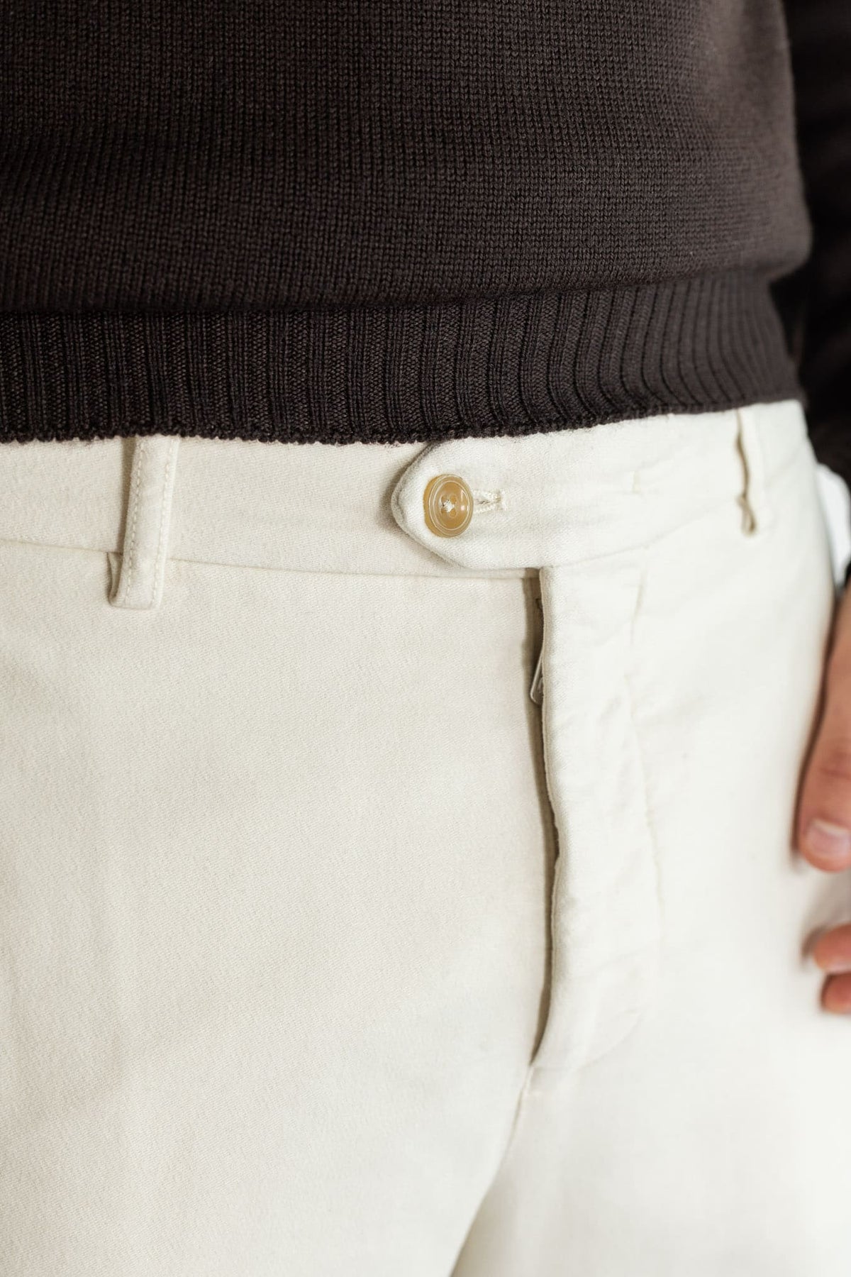 PESCAROLO Pantaloni Fustagno "Evo" Cotone Seta Panna