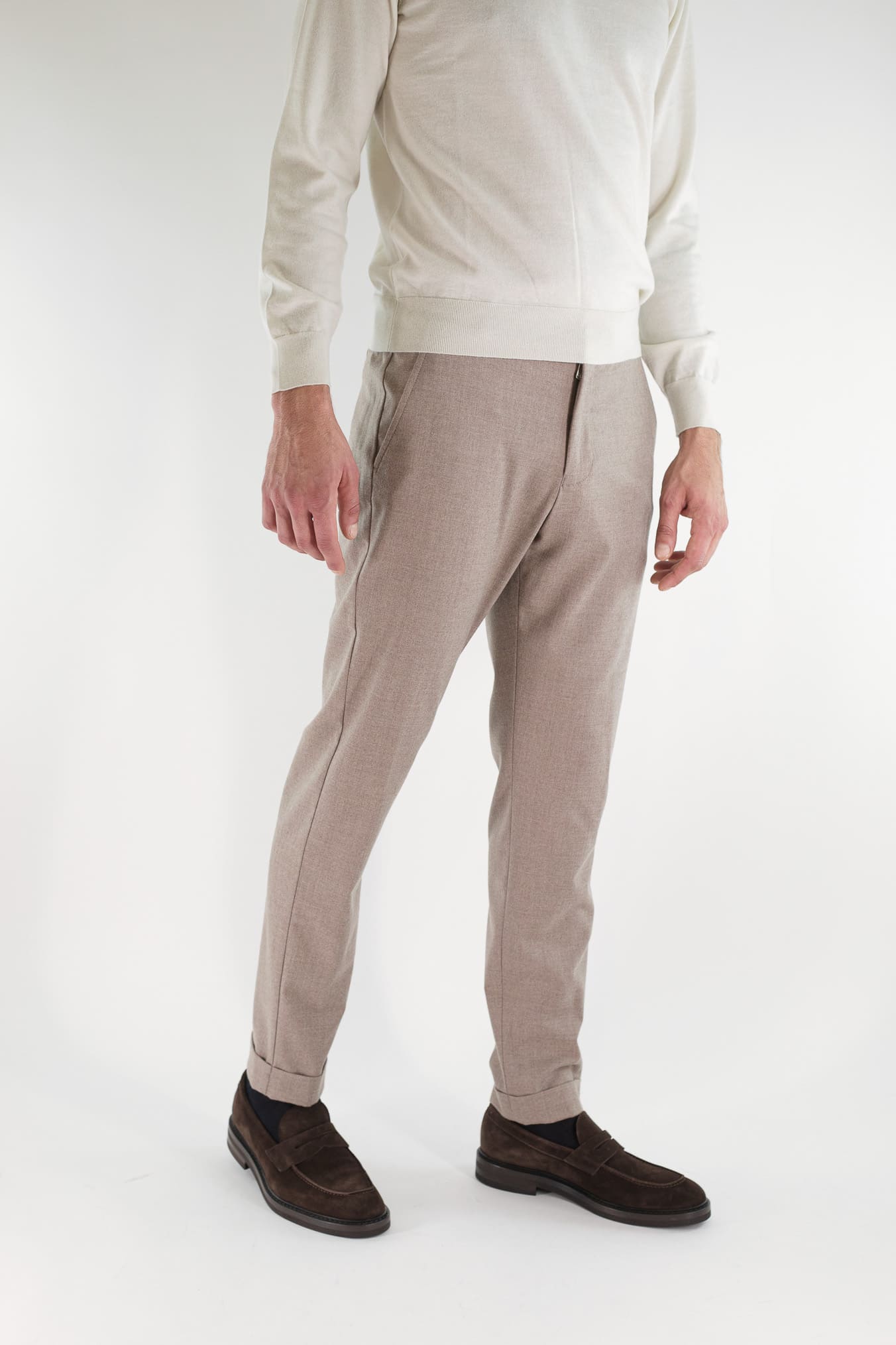 PESCAROLO Pantaloni Cashmere "Manu" Coulisse Removibile Beige Chiaro