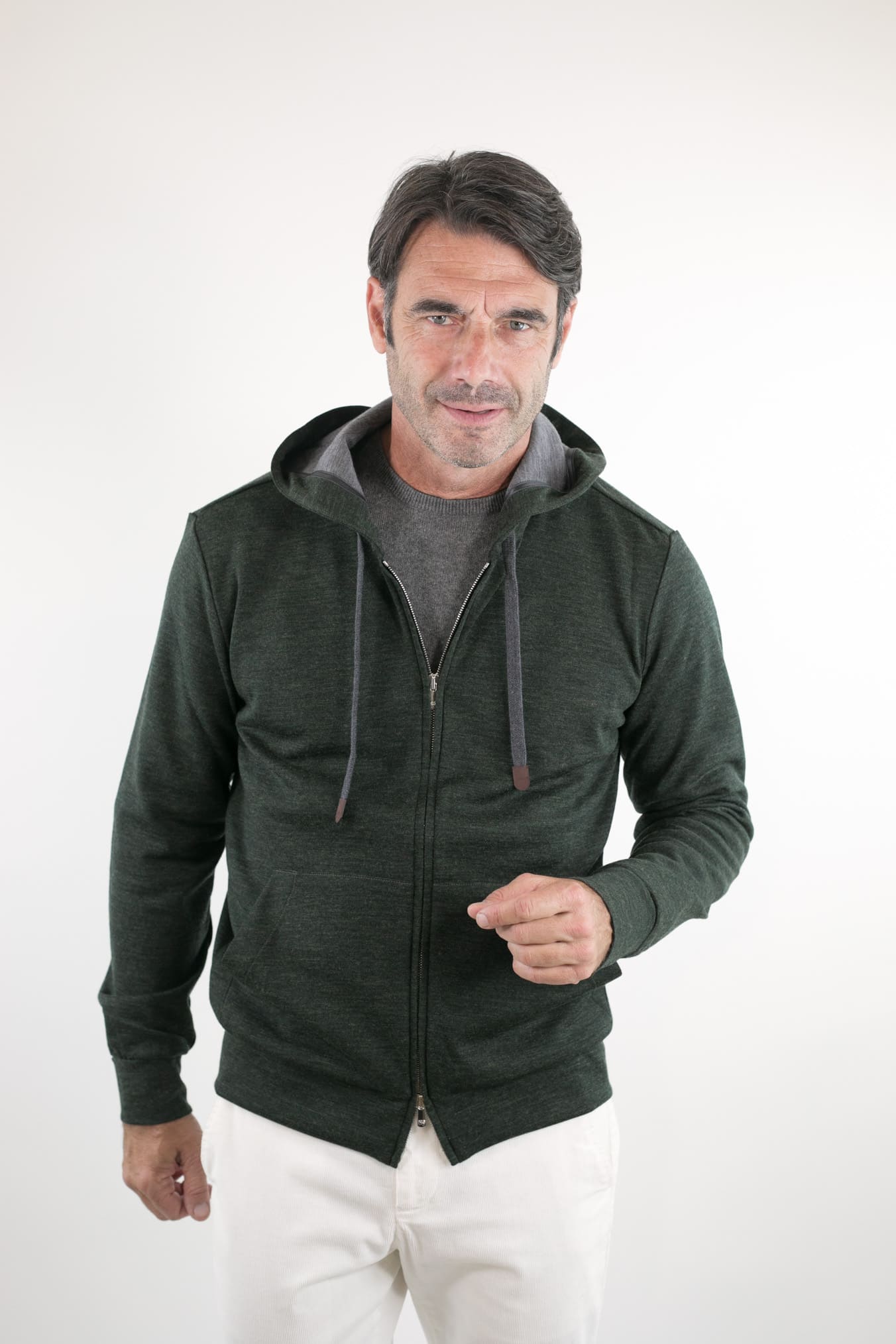 PESCAROLO Felpa Cappuccio "Mike" Jersey Lana Verde