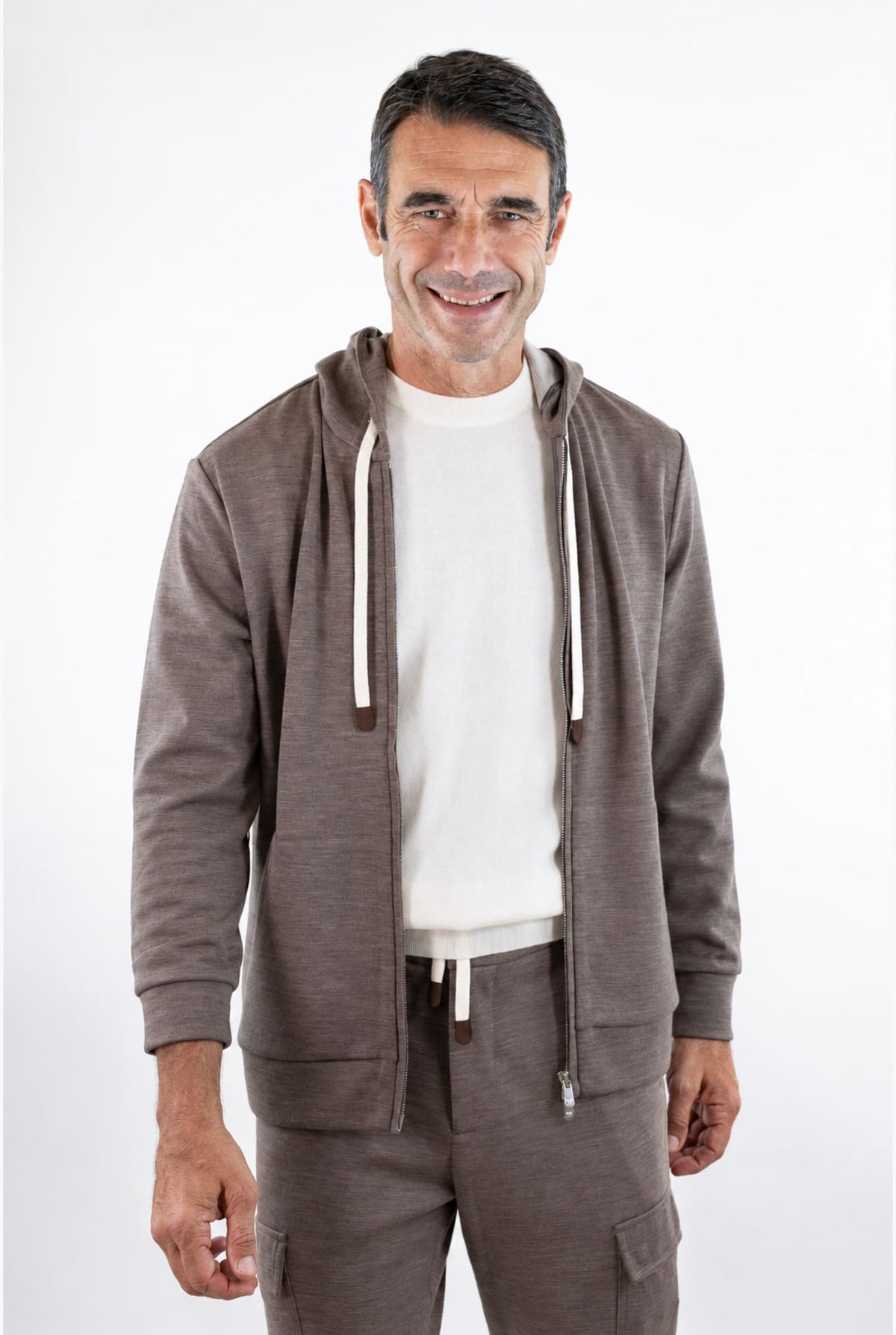 PESCAROLO Felpa Cappuccio "Mike" Jersey Lana Tortora