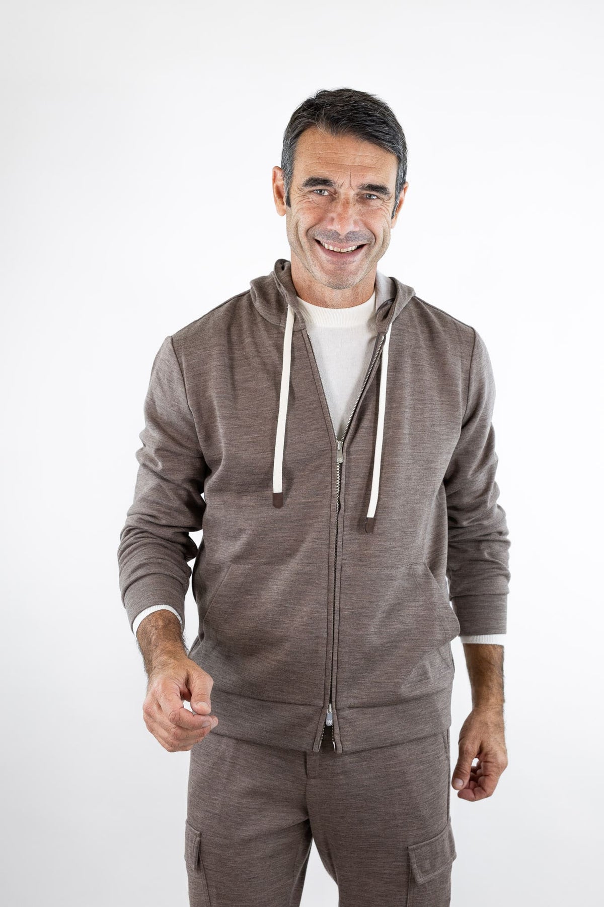 PESCAROLO Felpa Cappuccio "Mike" Jersey Lana Tortora