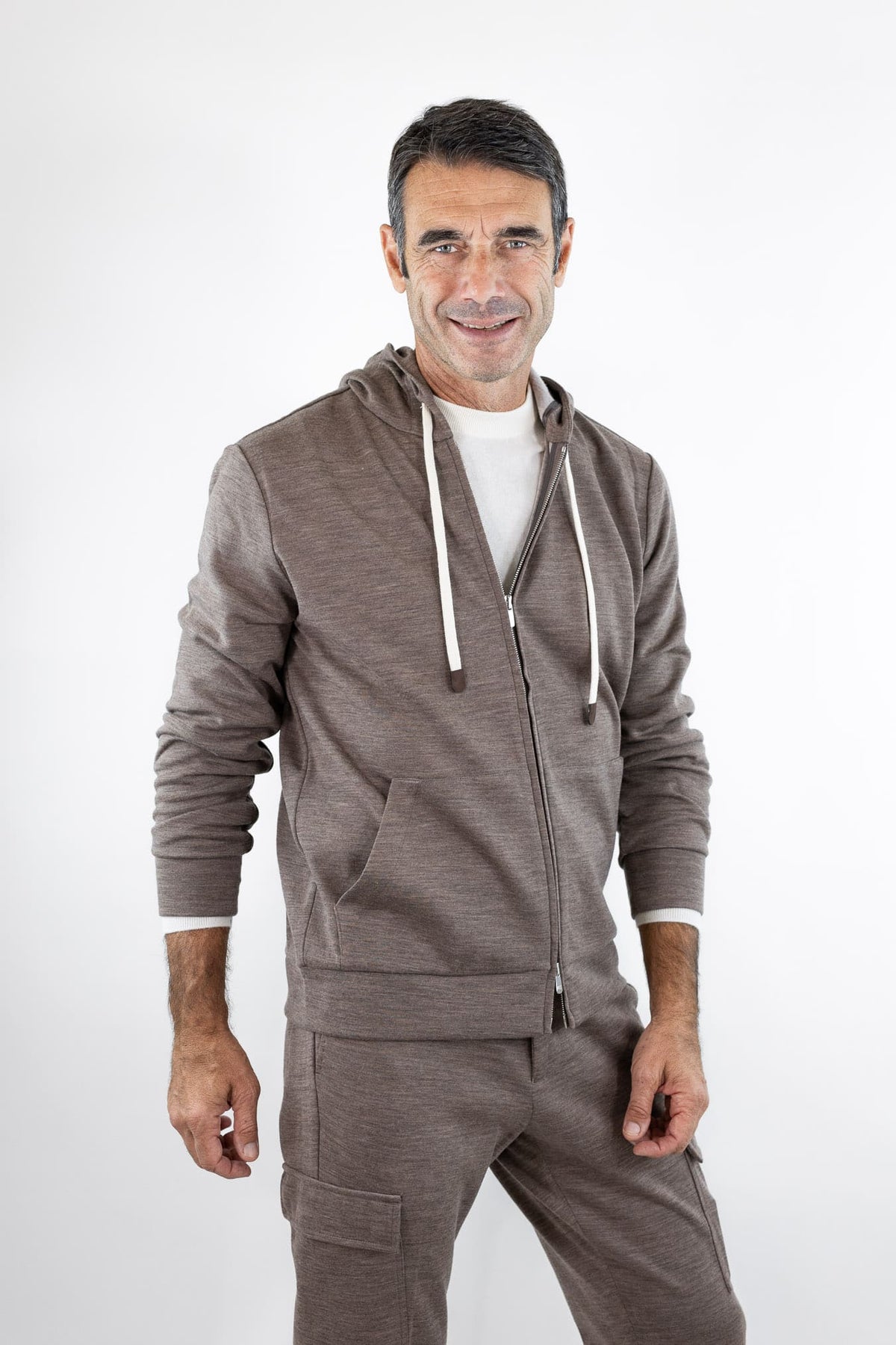 PESCAROLO Felpa Cappuccio "Mike" Jersey Lana Tortora