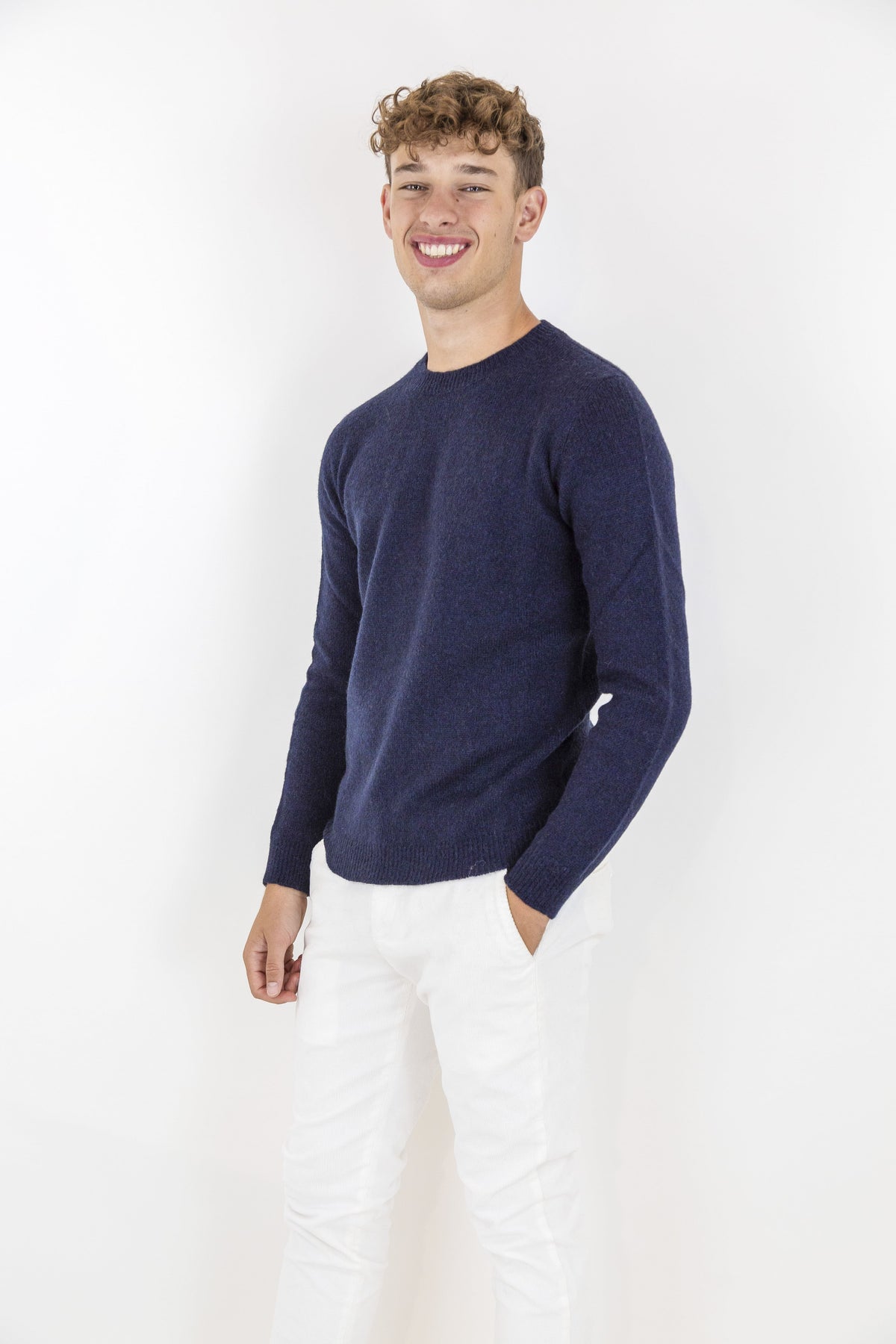 ROBERTO COLLINA Girocollo Merino Baby Camel Blu Navy