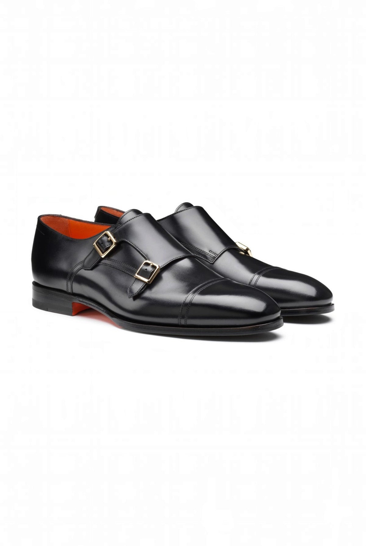 SANTONI Scarpe Doppia Fibbia Pelle Nera