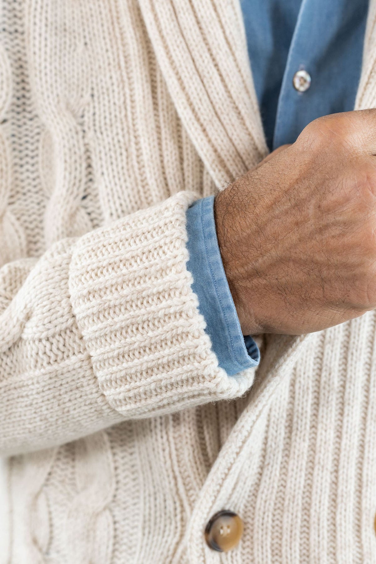 SETTEFILI CASHMERE Cardigan Doppiopetto a Trecce Lana Cashmere Panna
