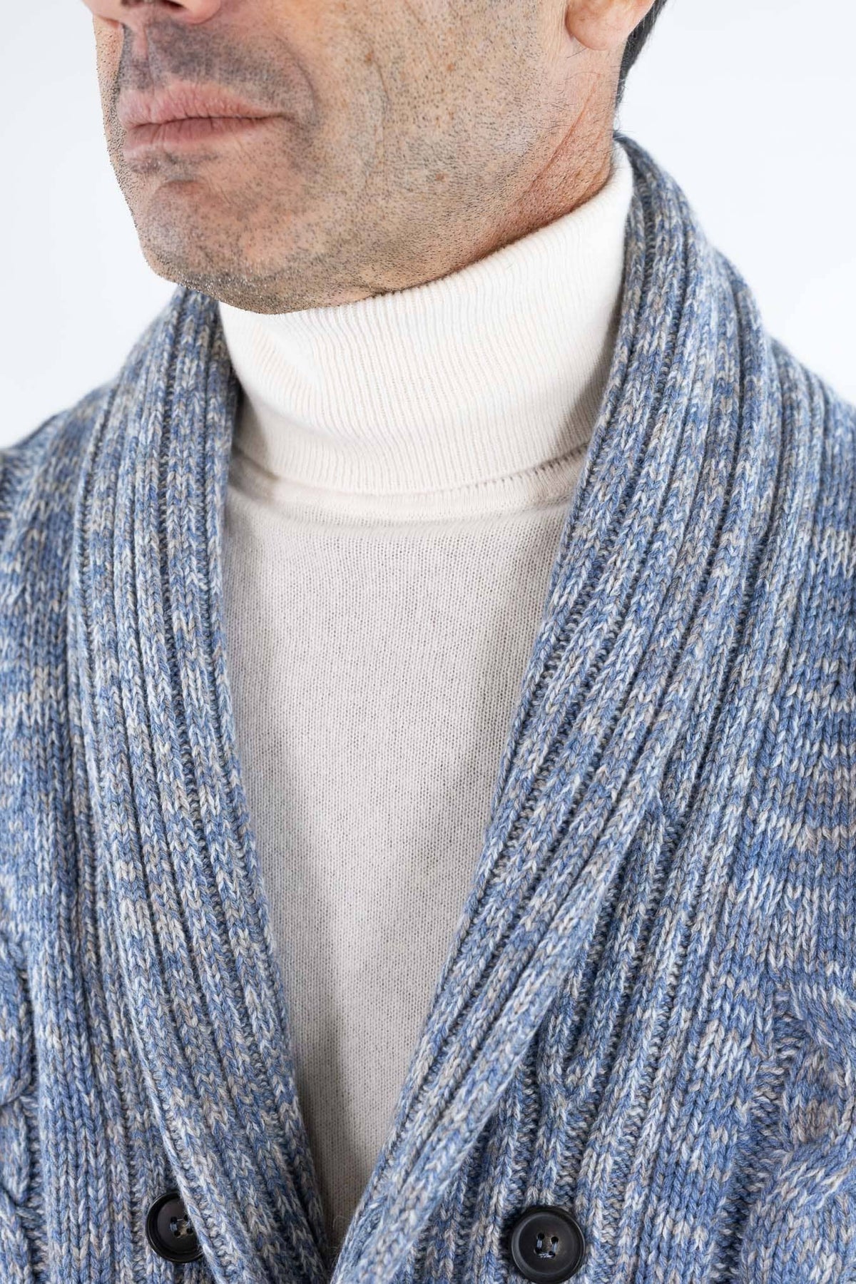 SETTEFILI CASHMERE Cardigan Doppiopetto a Trecce Lana Cashmere Azzurro Mélange