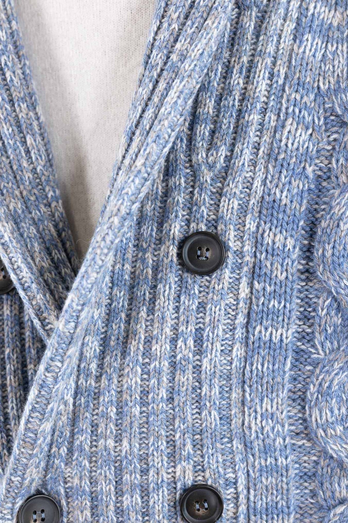 SETTEFILI CASHMERE Cardigan Doppiopetto a Trecce Lana Cashmere Azzurro Mélange