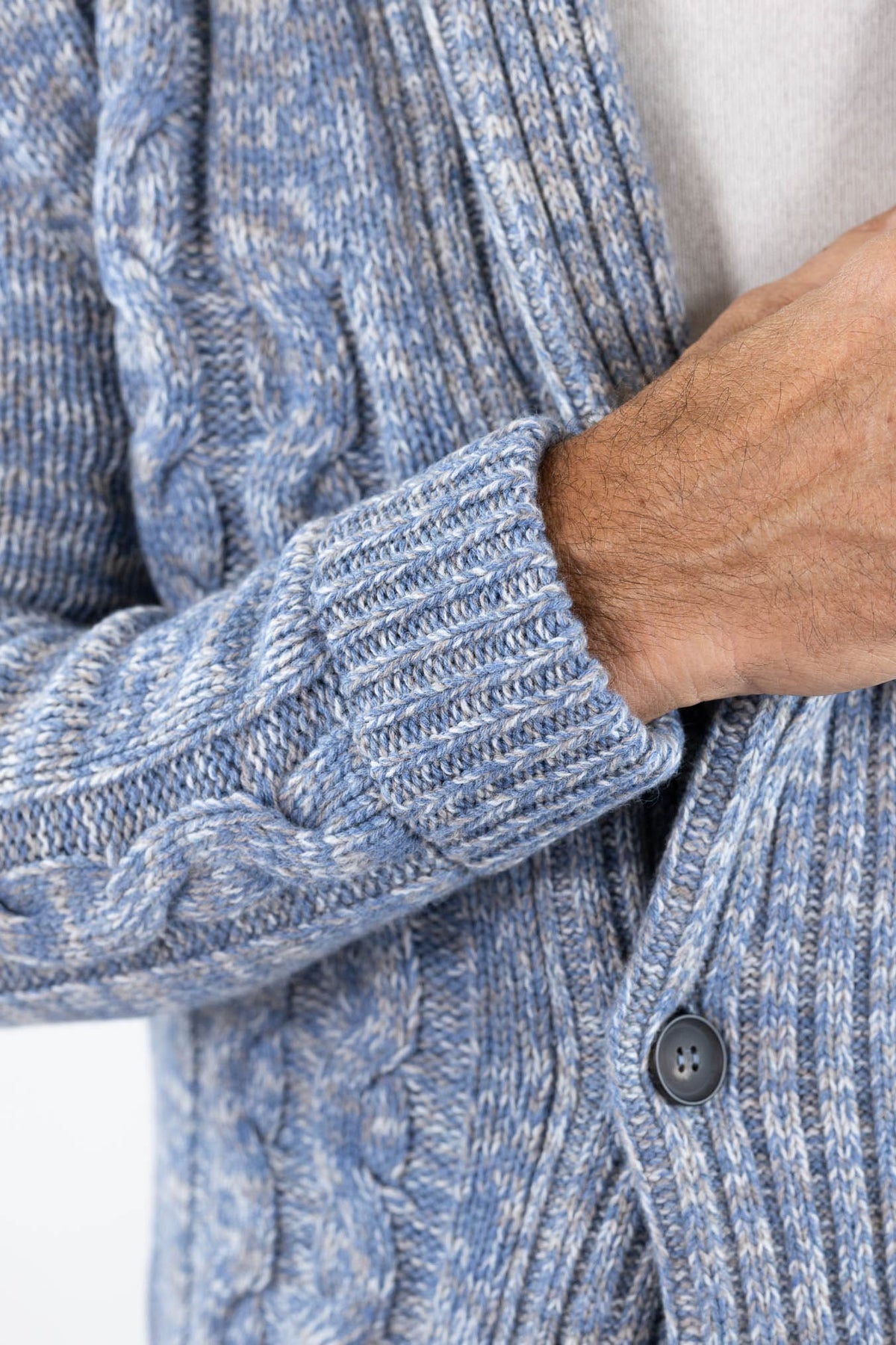 SETTEFILI CASHMERE Cardigan Doppiopetto a Trecce Lana Cashmere Azzurro Mélange