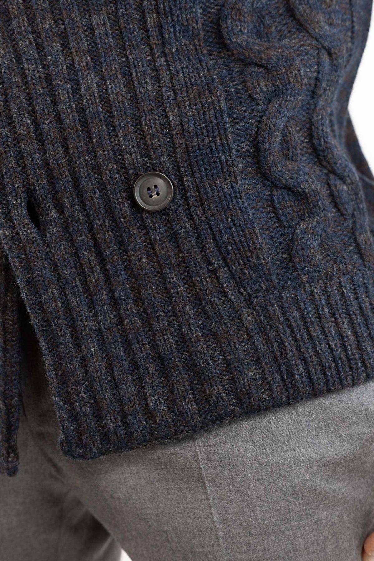 SETTEFILI CASHMERE Cardigan Doppiopetto a Trecce Lana Cashmere Mélange Blu Moro