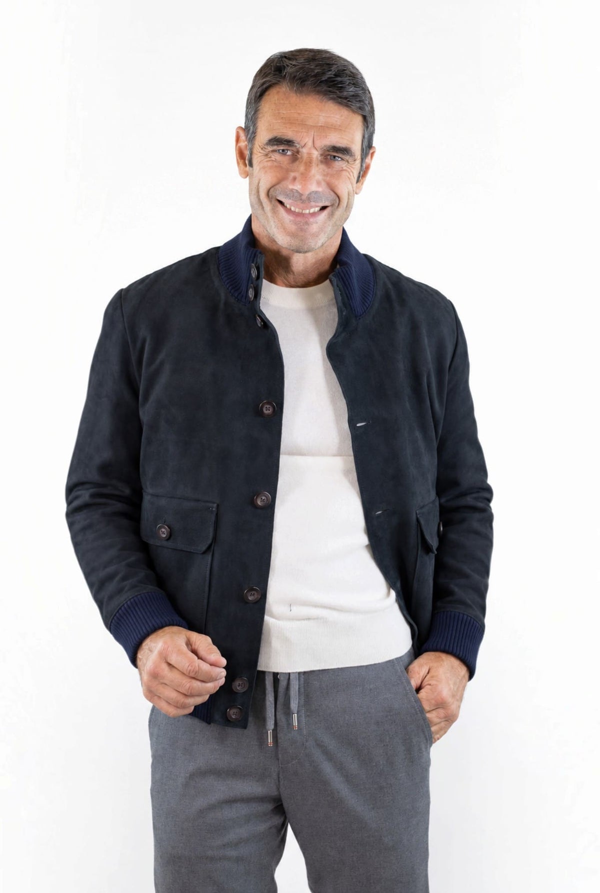 VOLFAGLI Bomber Suede Blu Scuro Foderato