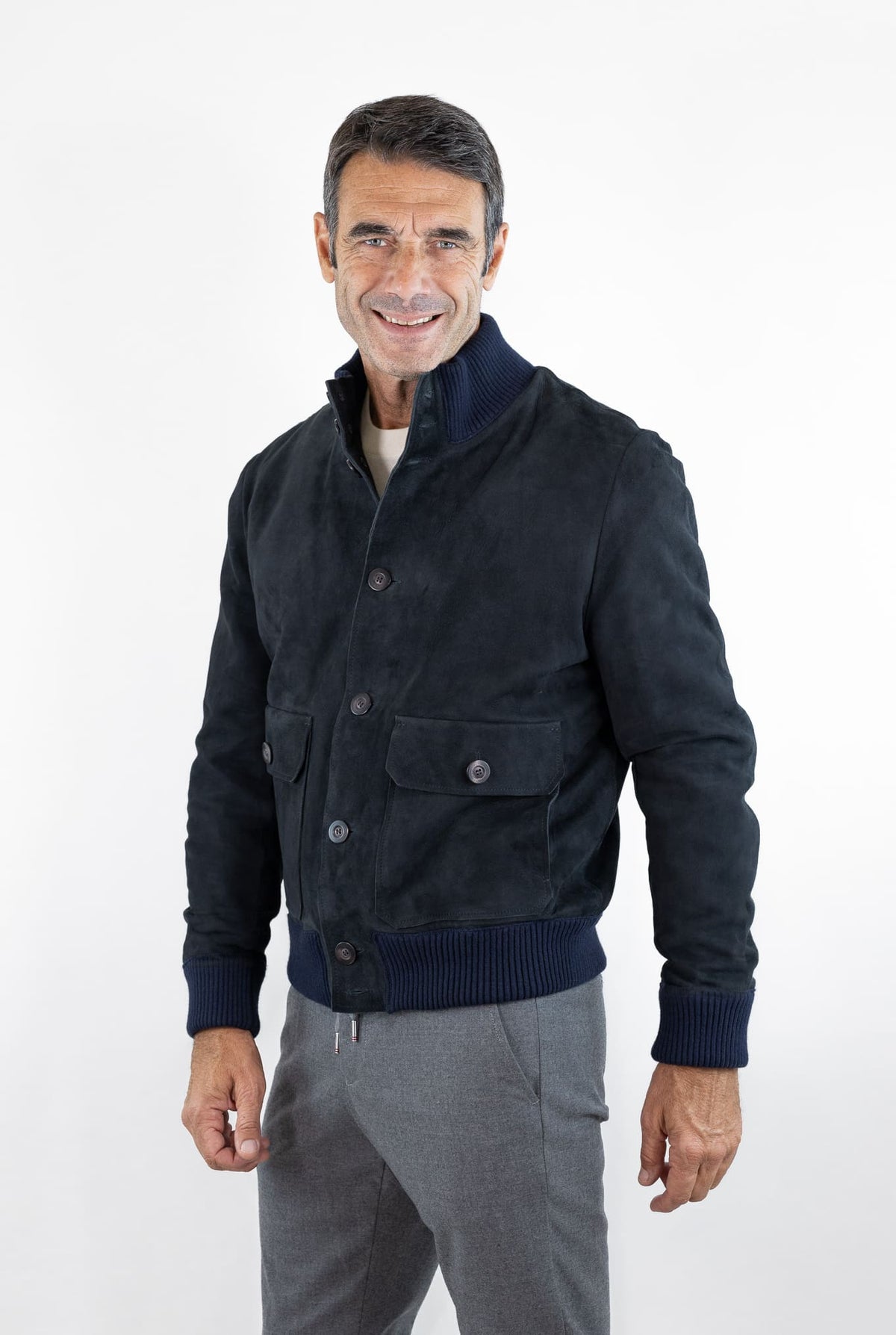 VOLFAGLI Bomber Suede Blu Scuro Foderato