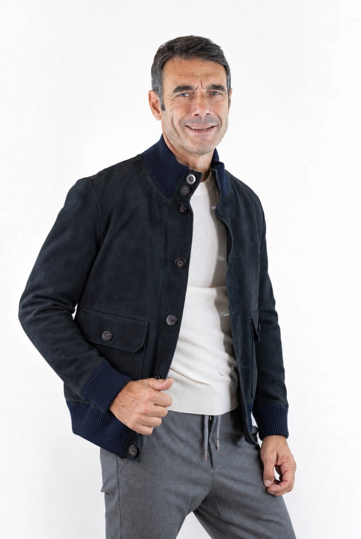 VOLFAGLI Bomber Suede Blu Scuro Foderato