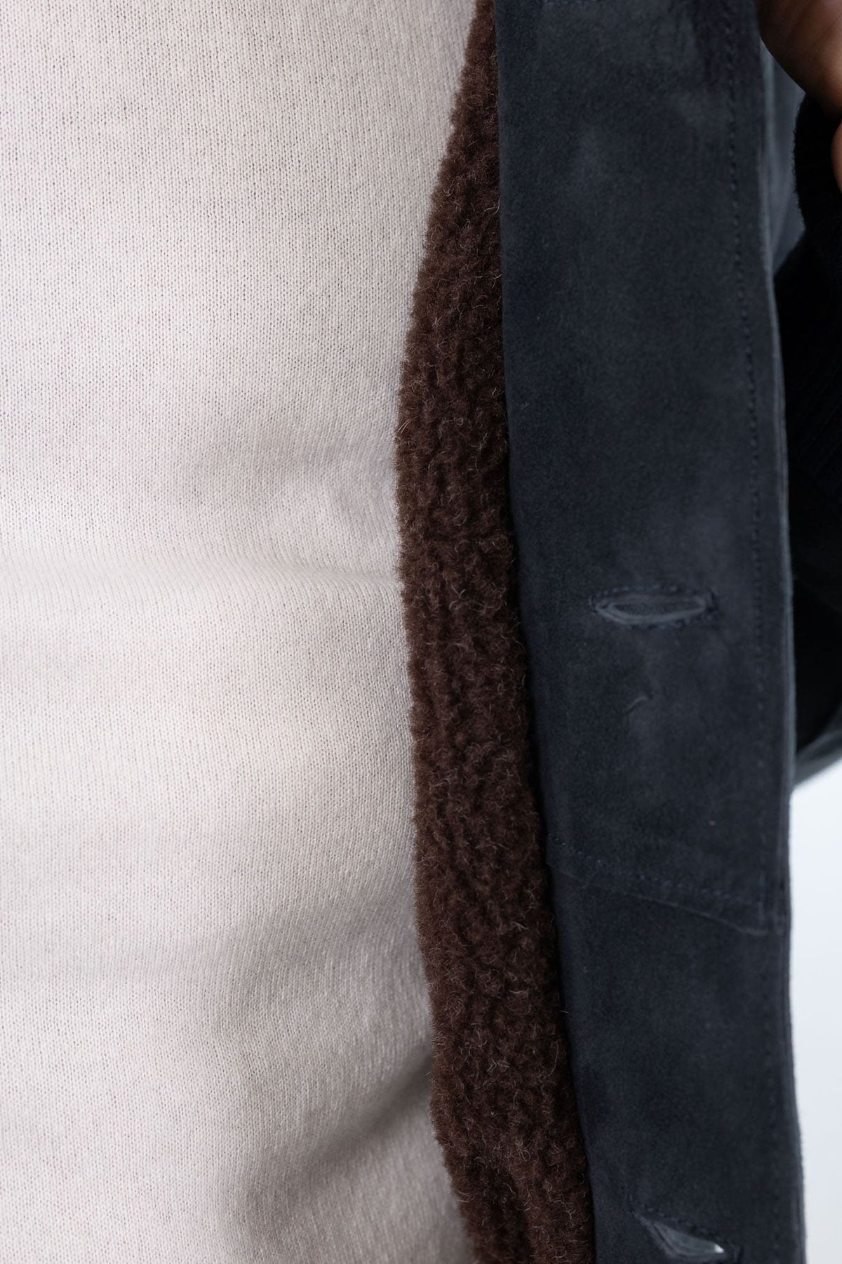 VOLFAGLI Bomber Suede Blu Scuro Foderato