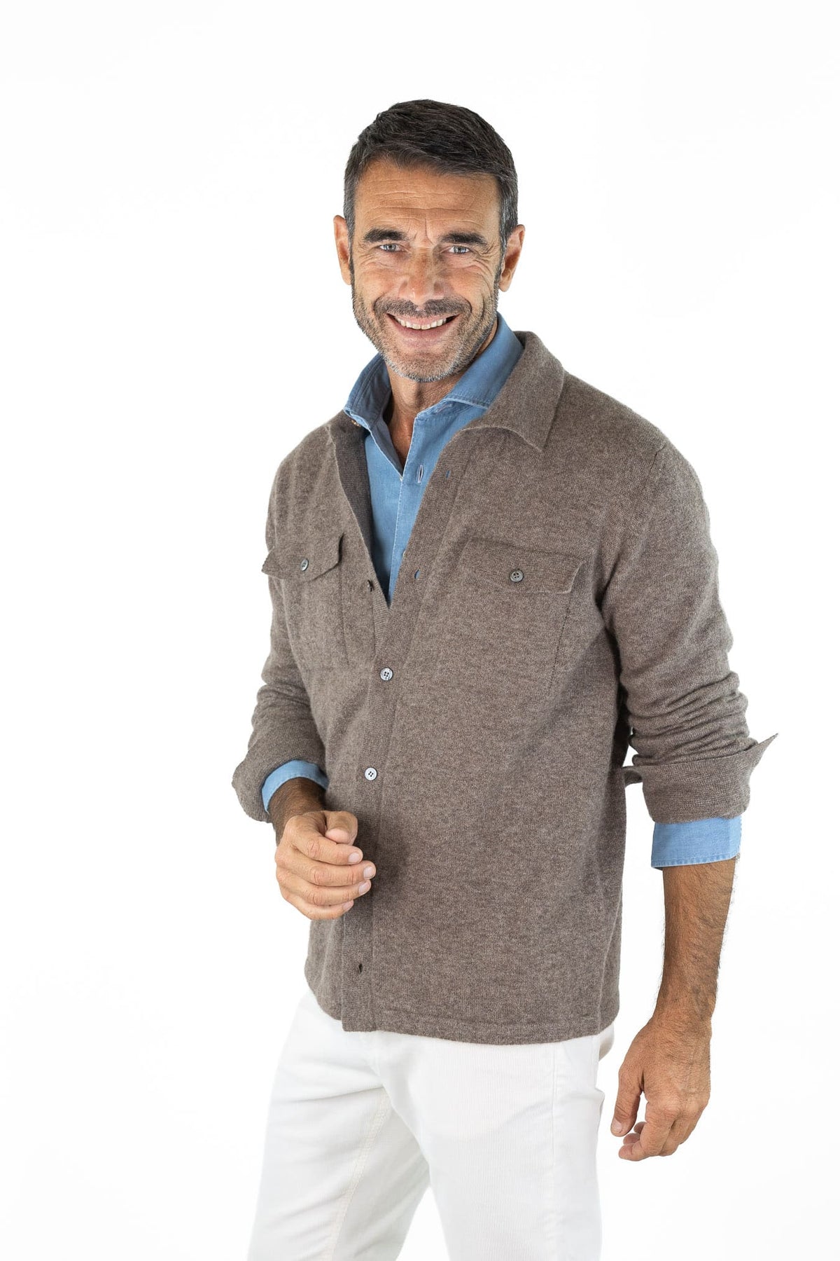 Overshirt Cashmere Seta Tortora ROBERTO COLLINA