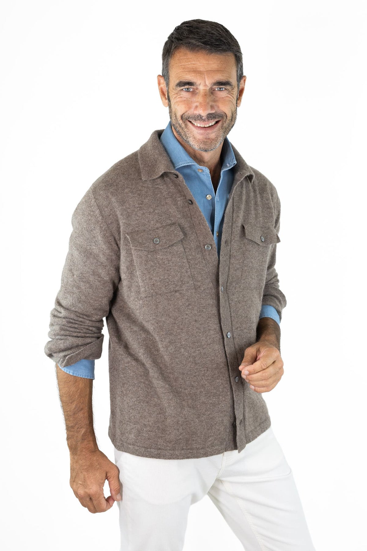 Overshirt Cashmere Seta Tortora ROBERTO COLLINA