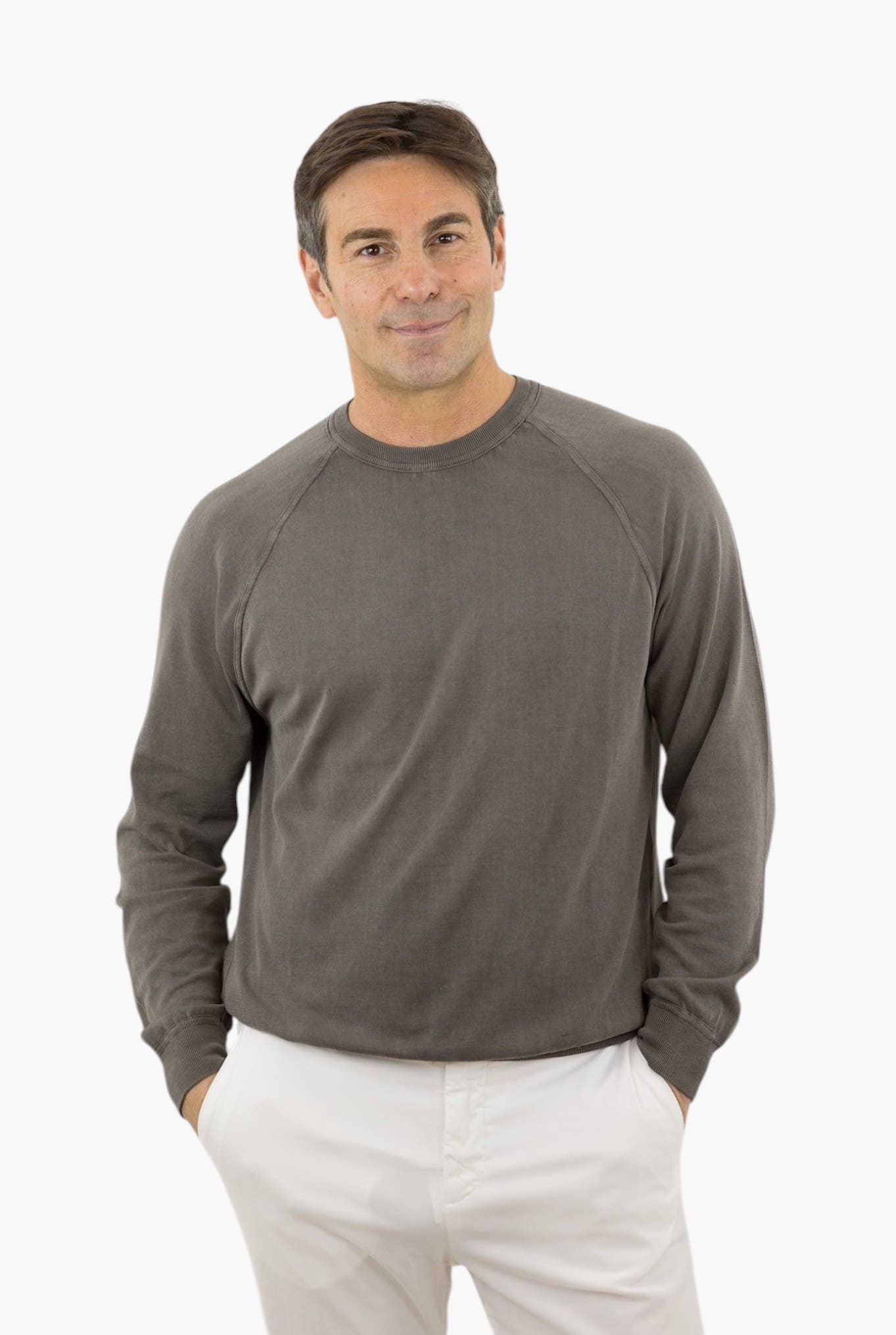 Girocollo Taglio Felpa Frosted Crepe Cotton Marrone - Guarino Store